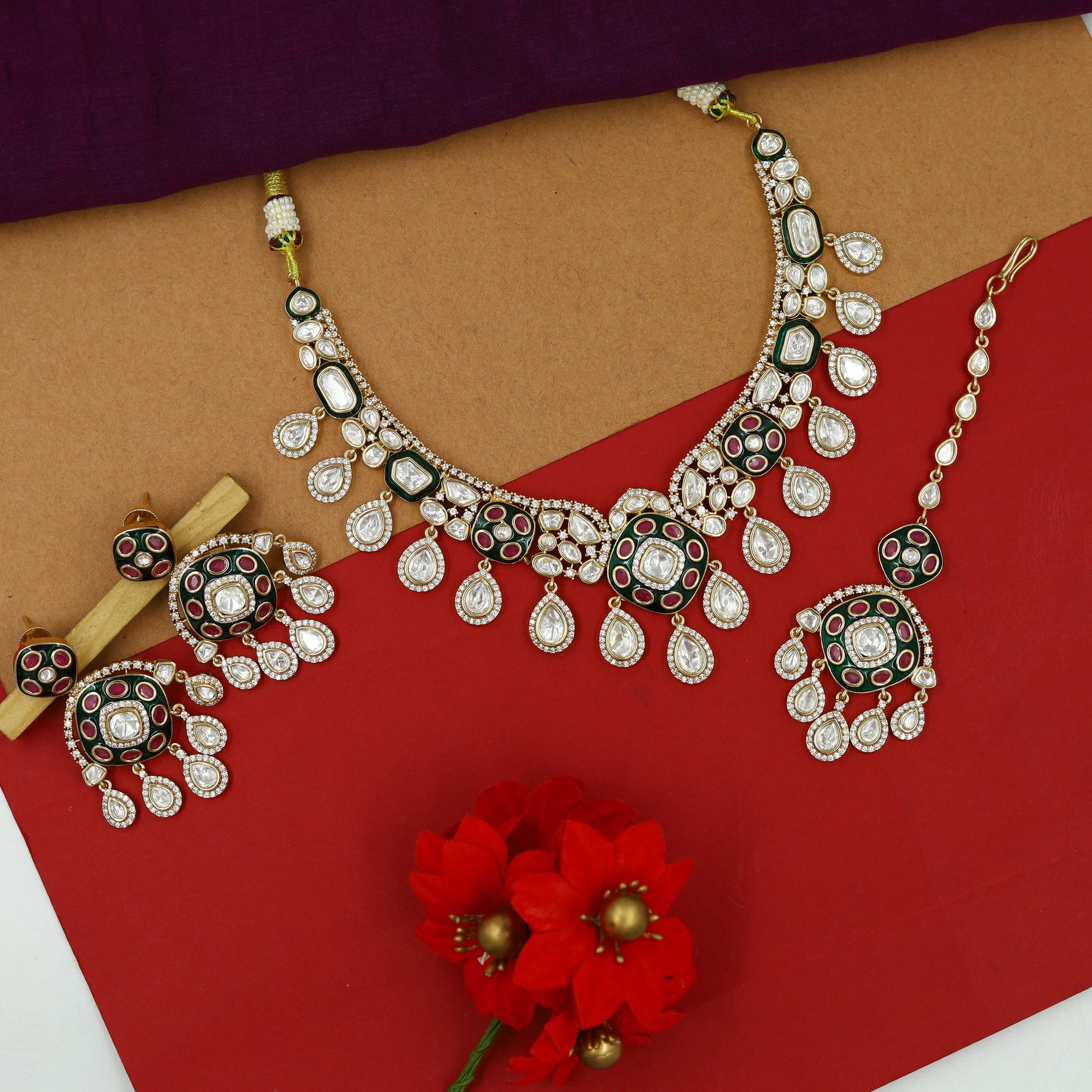 Sabyasachi Inspired Round Neck Kundan Necklace Set 15213-68