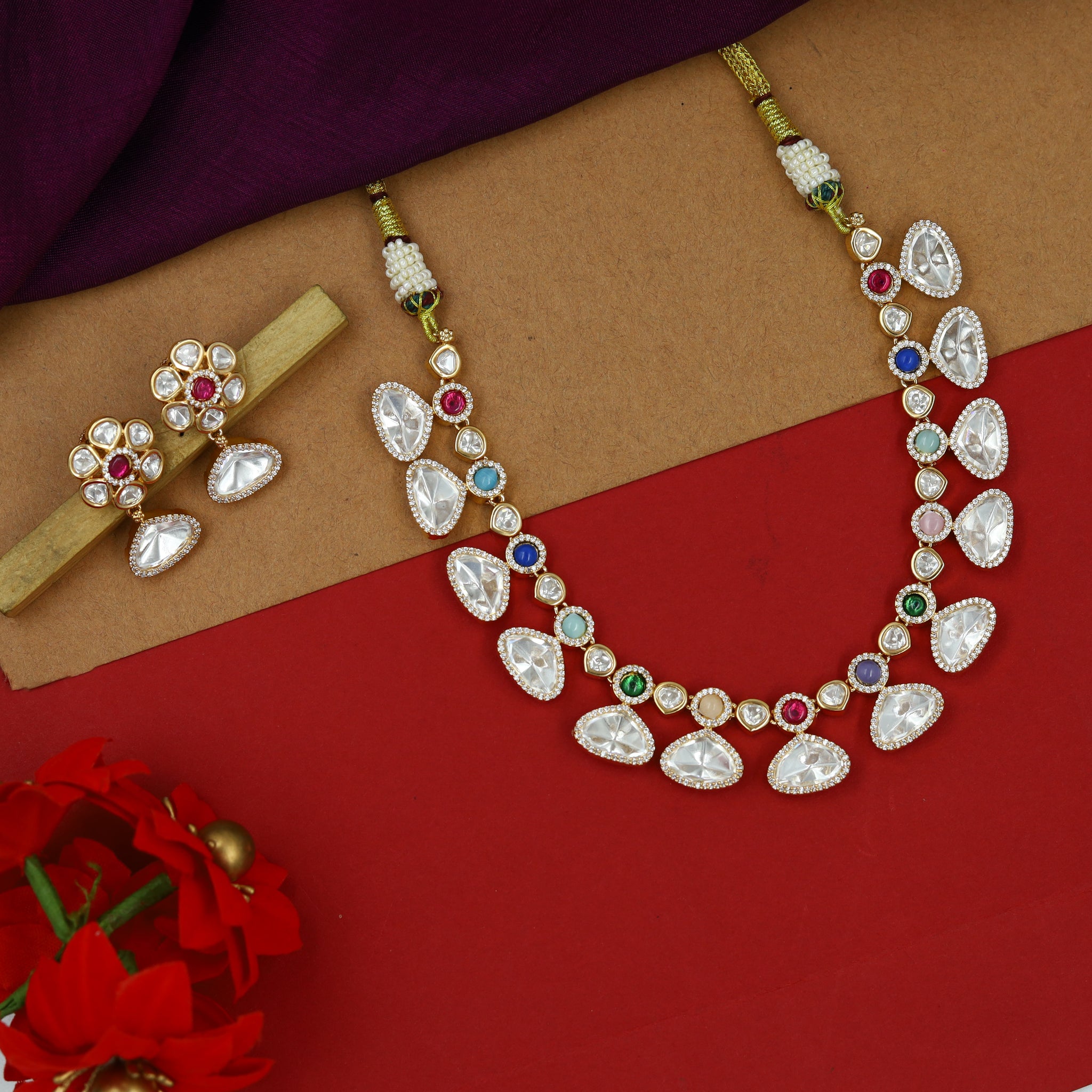 Sabyasachi Inspired Round Neck Kundan Necklace Set 15201-68