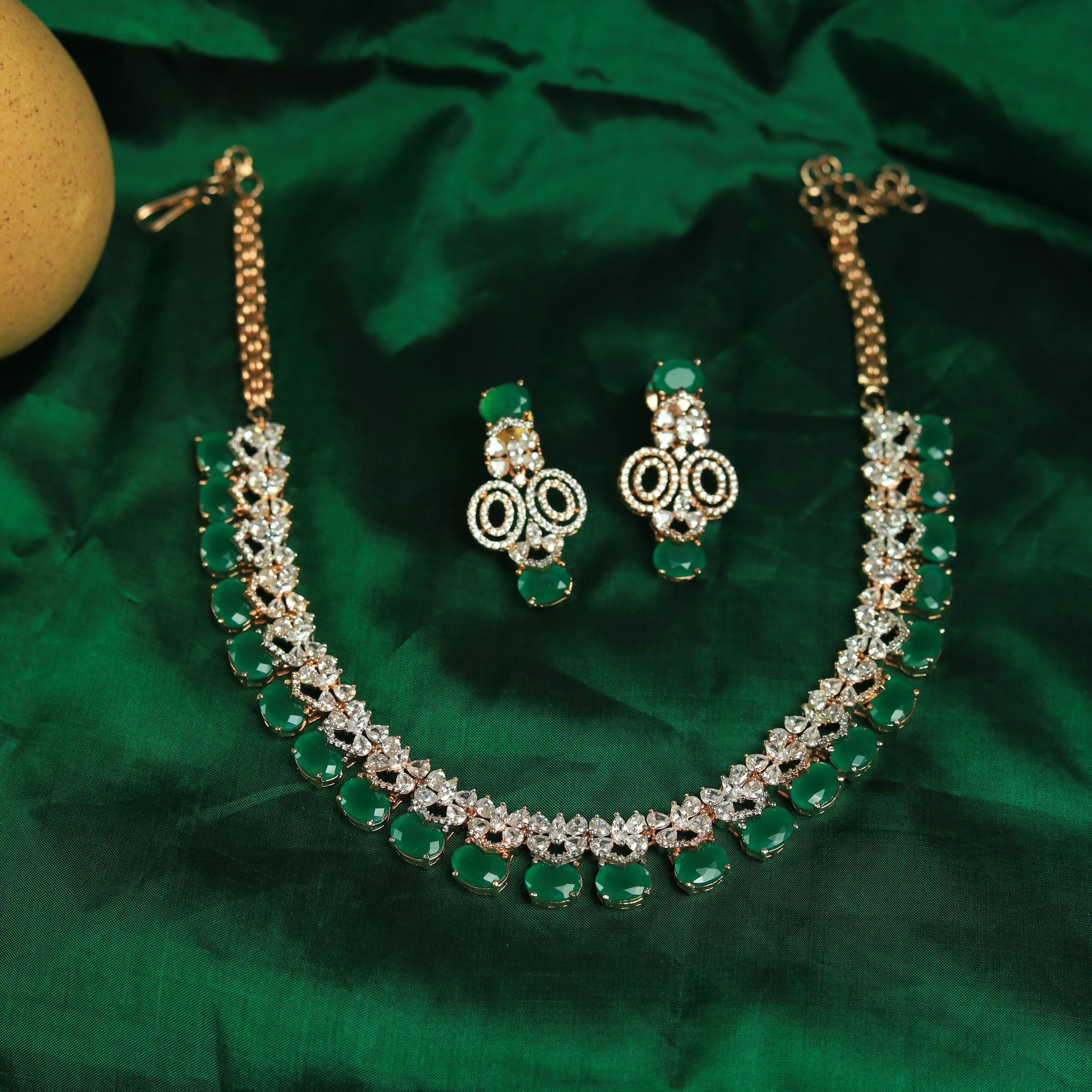 Green Zircon/AD Necklace Set 10840-6594