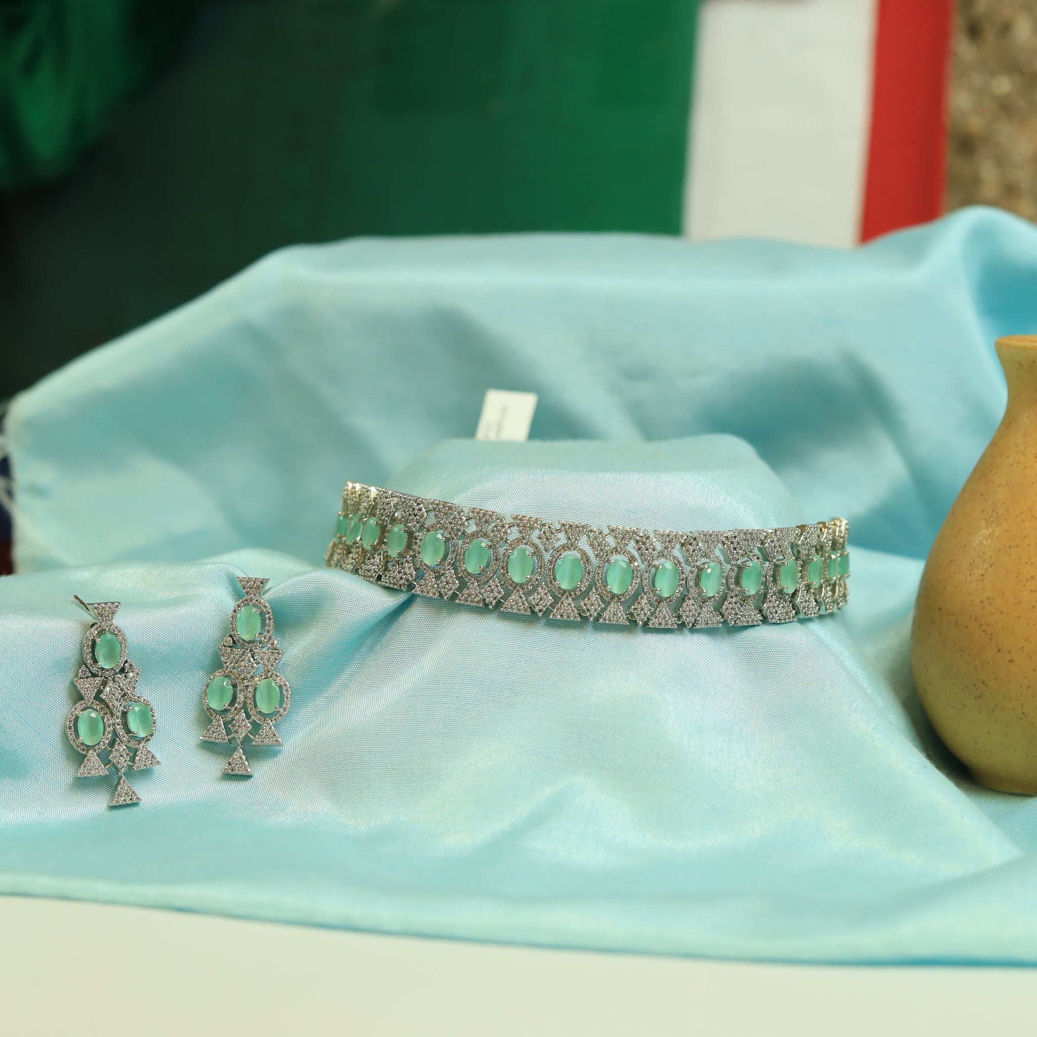 Mint Green Zircon/AD Choker Set 15939-3086