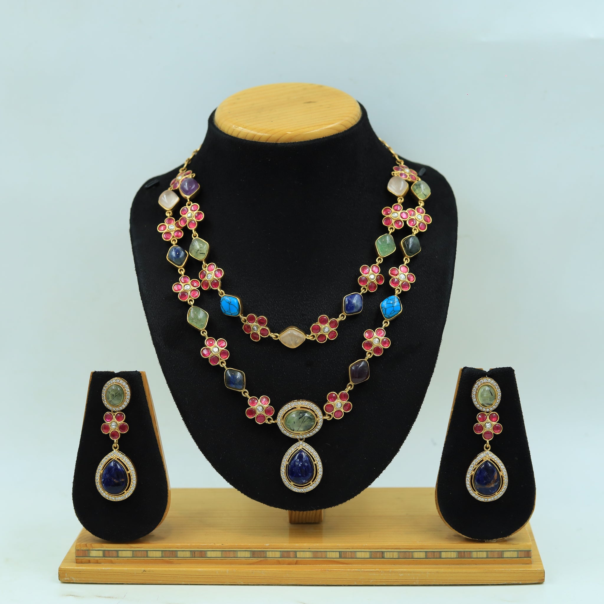 Sabyasachi Inspired Round Neck Layered Kundan Necklace Set 16049-87