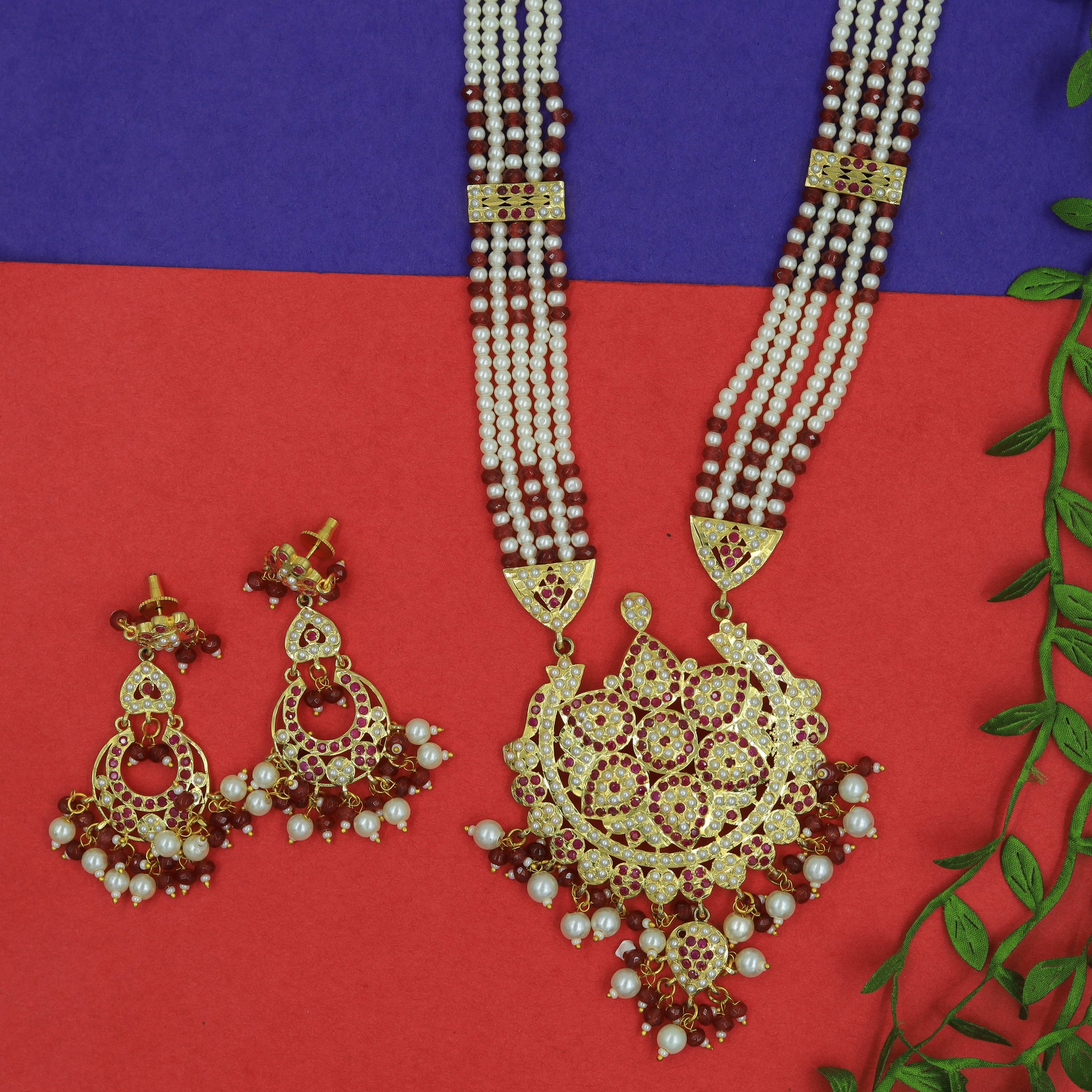 Long Neck Jadau Necklace Set 15980-65