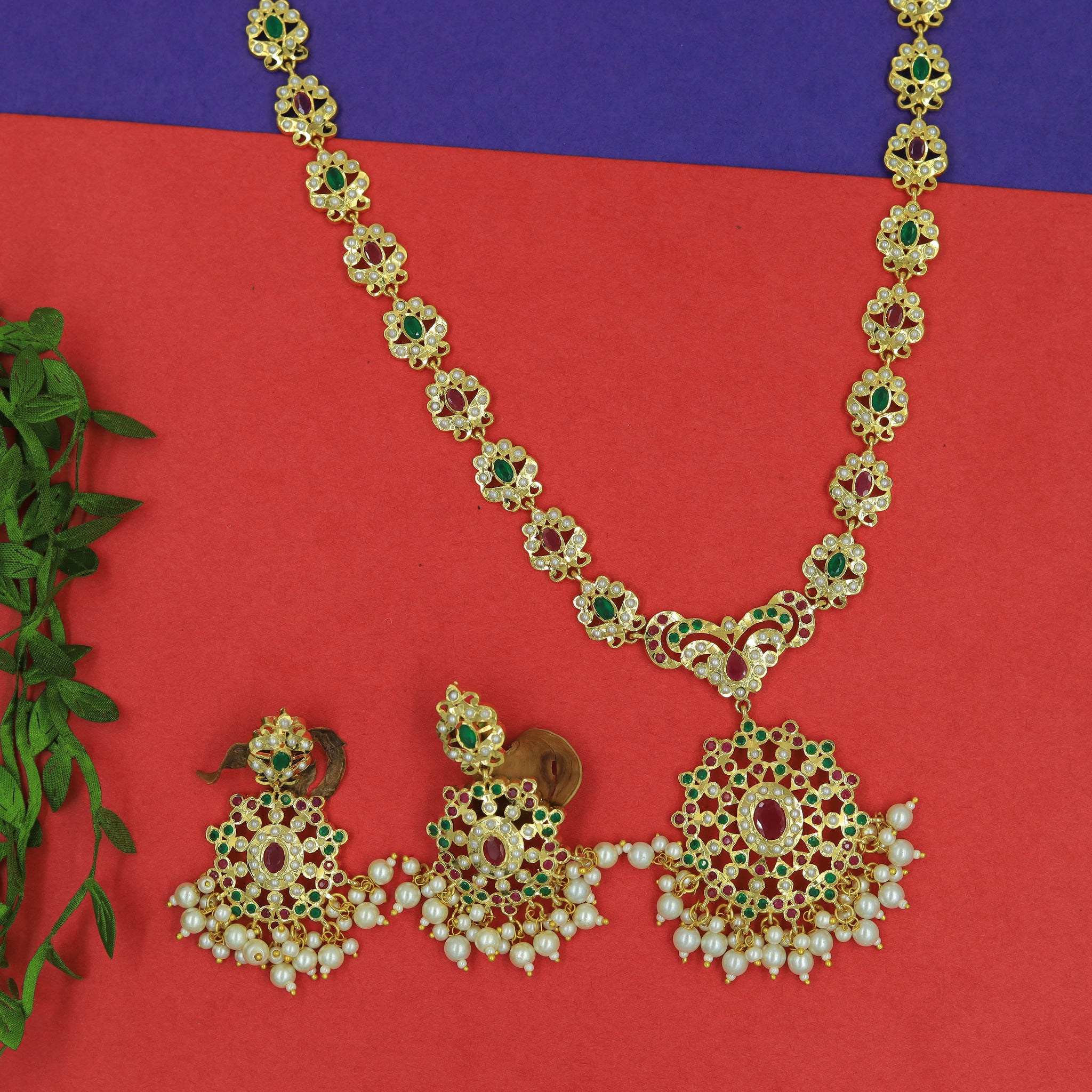 Long Neck Jadau Necklace Set 15978-65