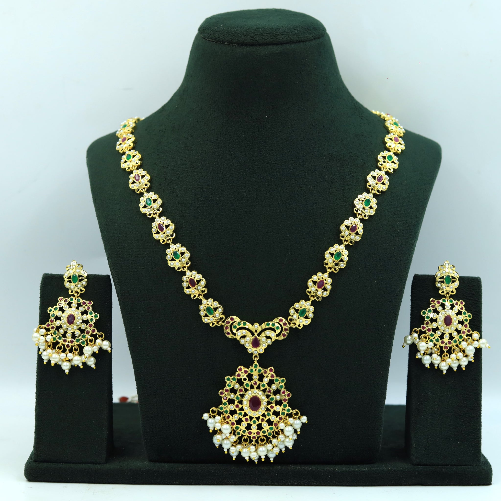 Long Neck Jadau Necklace Set 15978-65