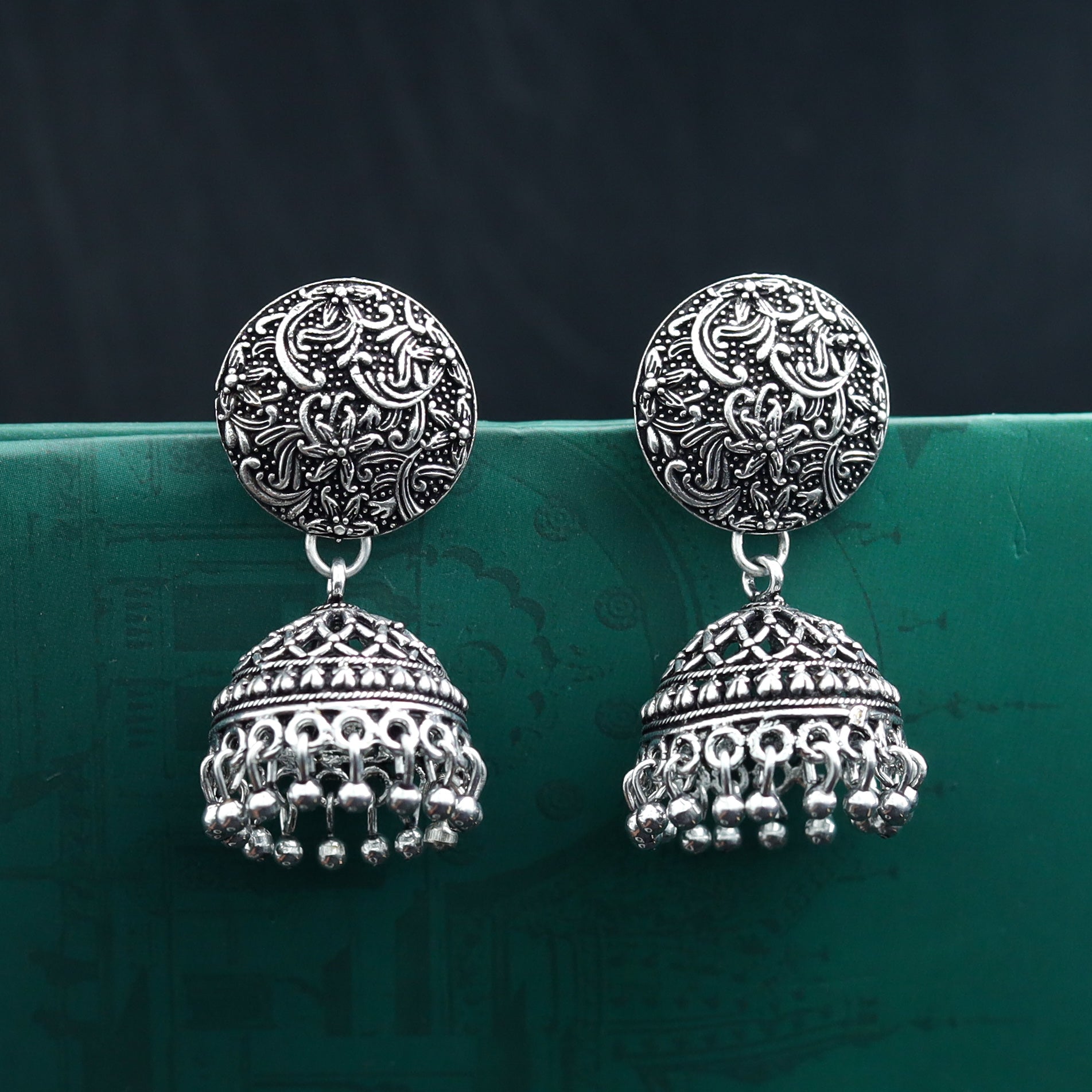 Silver Oxidized Earrings Jhumka Jhumki Bali Imitation Indian Bollywood  Ethnic Wedding Jewelry H4