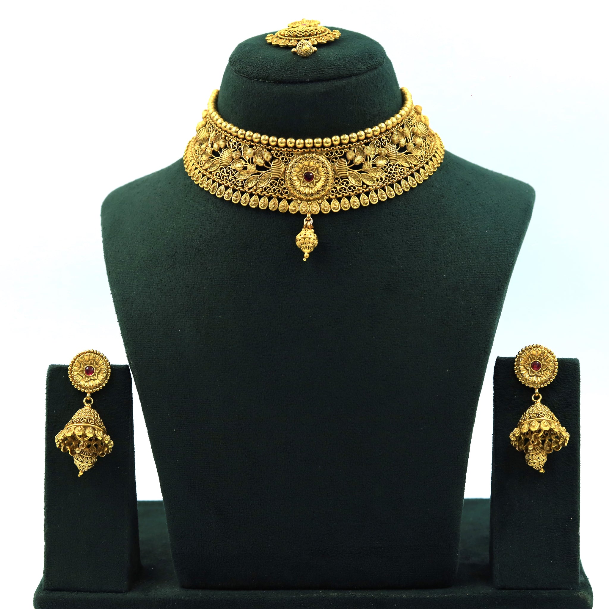 Antique Gold Plated Choker Necklace Set 10008-28