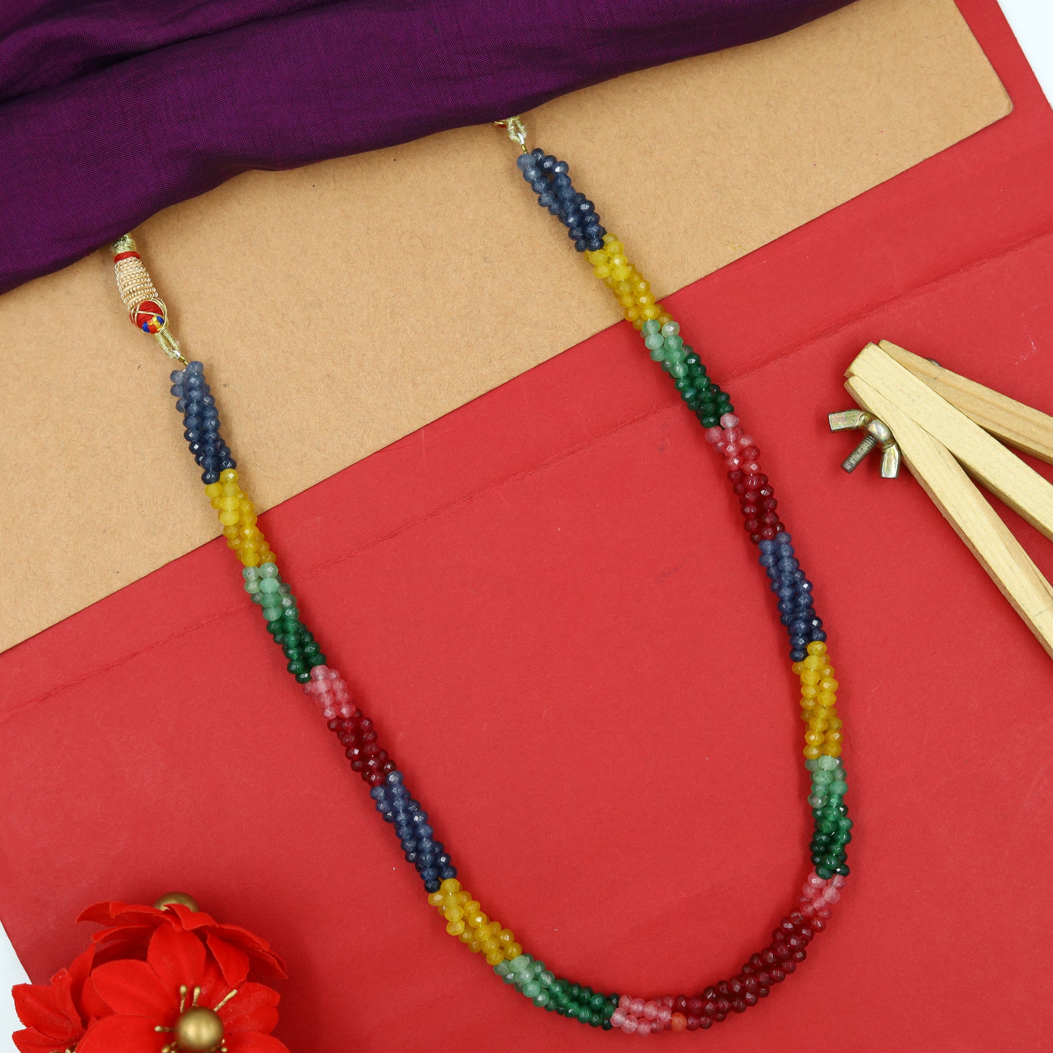 3 Line Twisted Rainbow Pearl Mala 14970-35