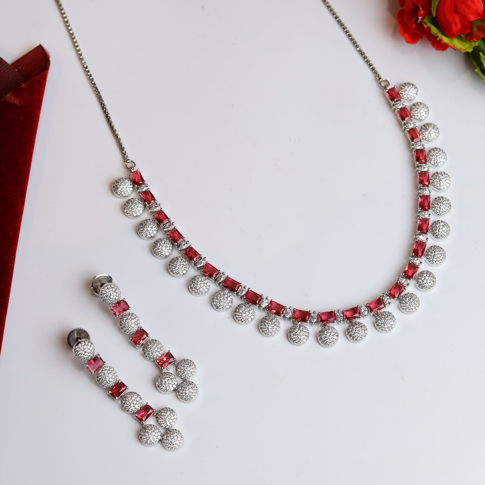 Round Neck Zircon/AD Necklace Set 6200-08