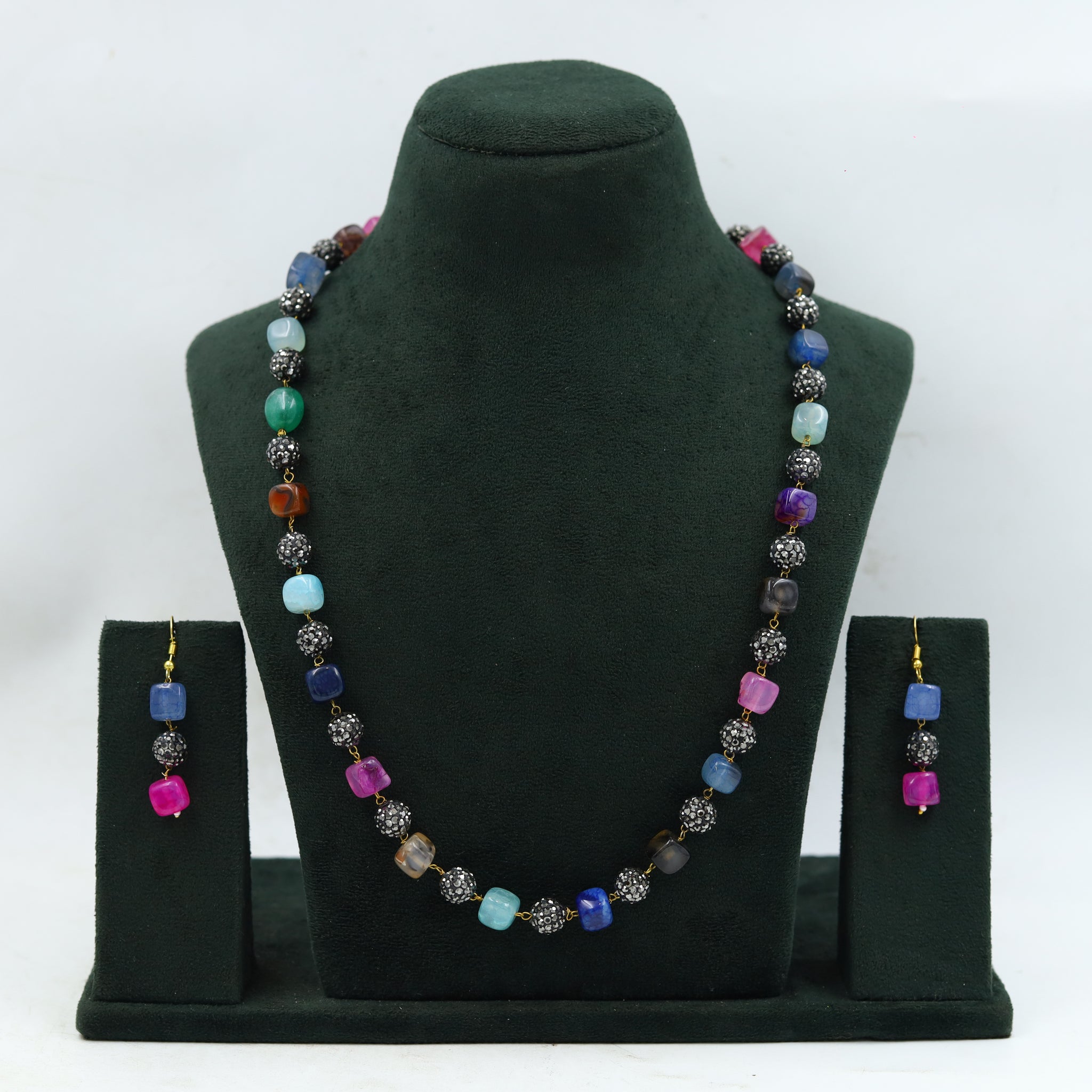 Multi Color Long Neck Pearl Necklace Set 15485-42