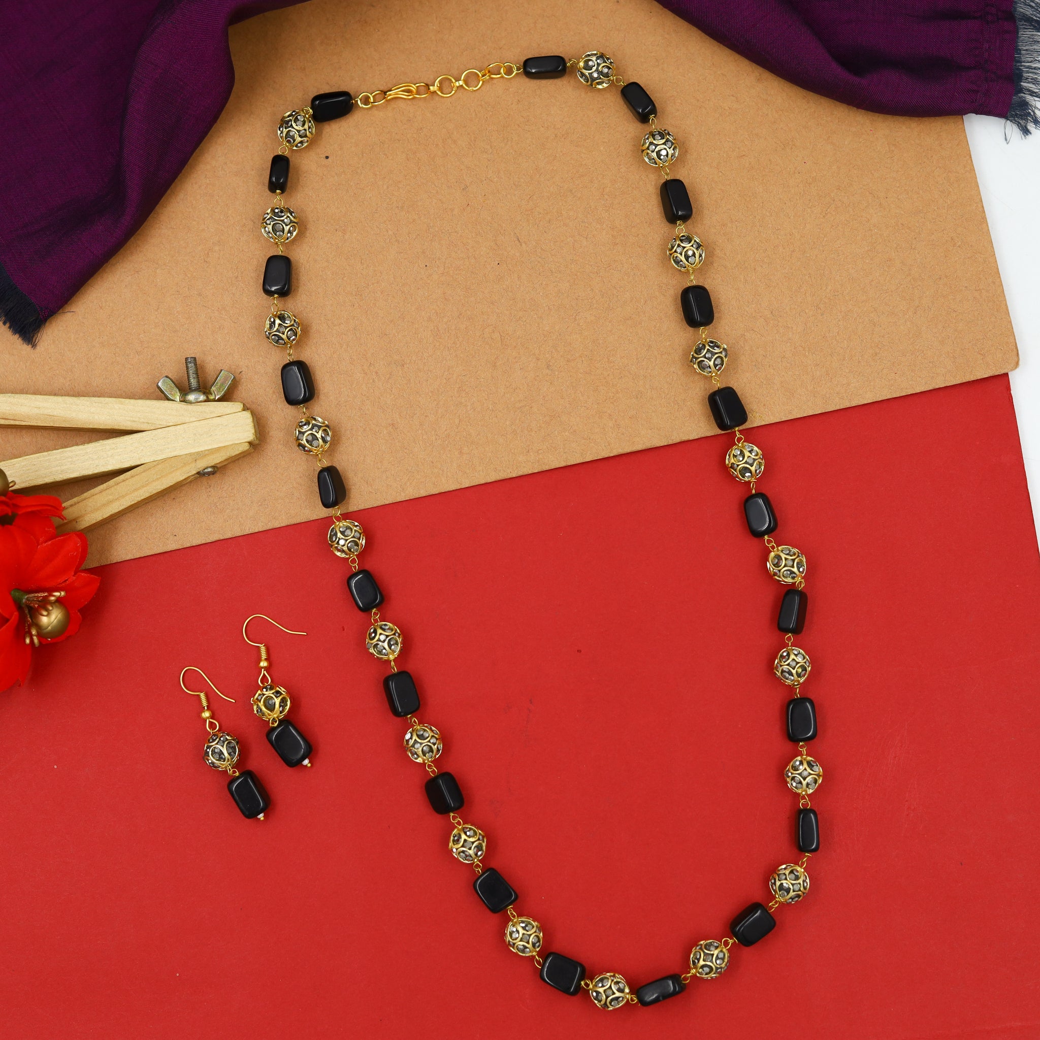 Long Neck Pearl Necklace Set 15483-42