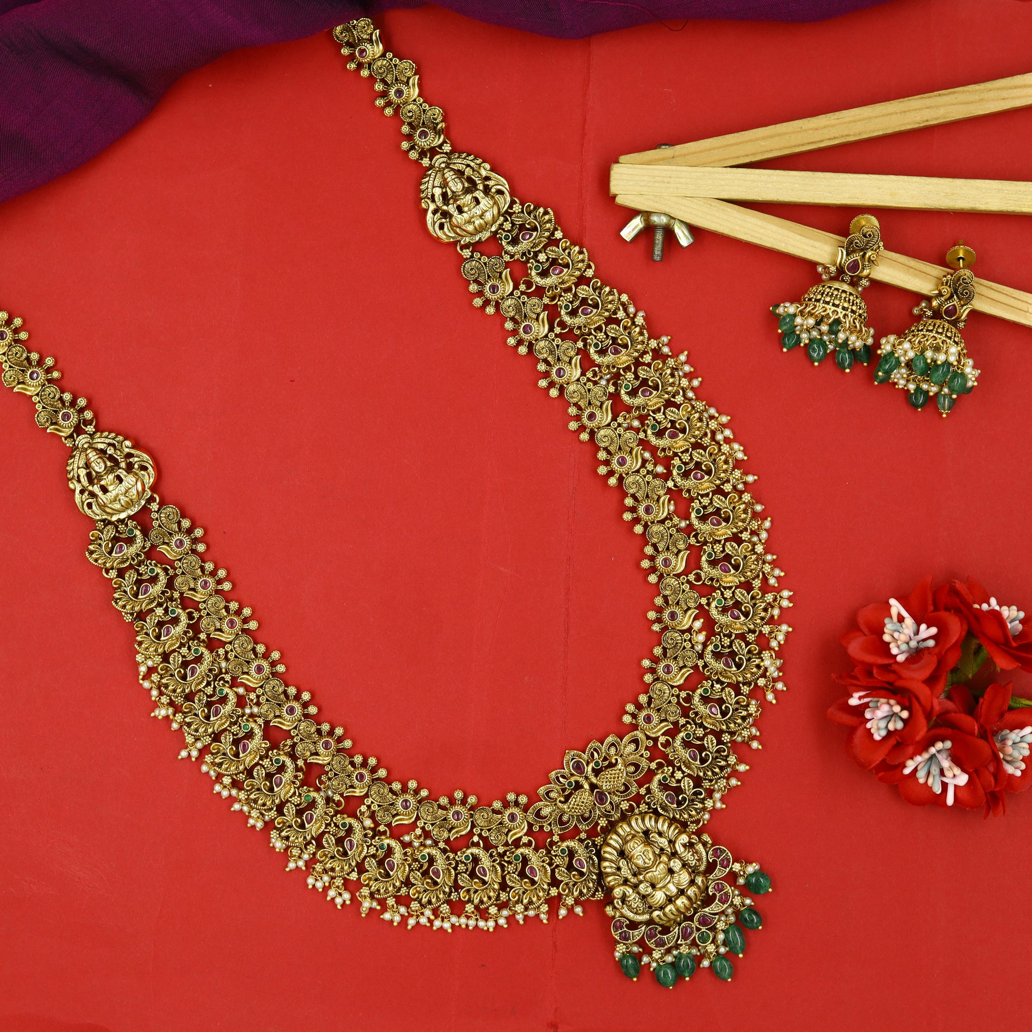 Long Neck Temple Necklace Set 15539-28