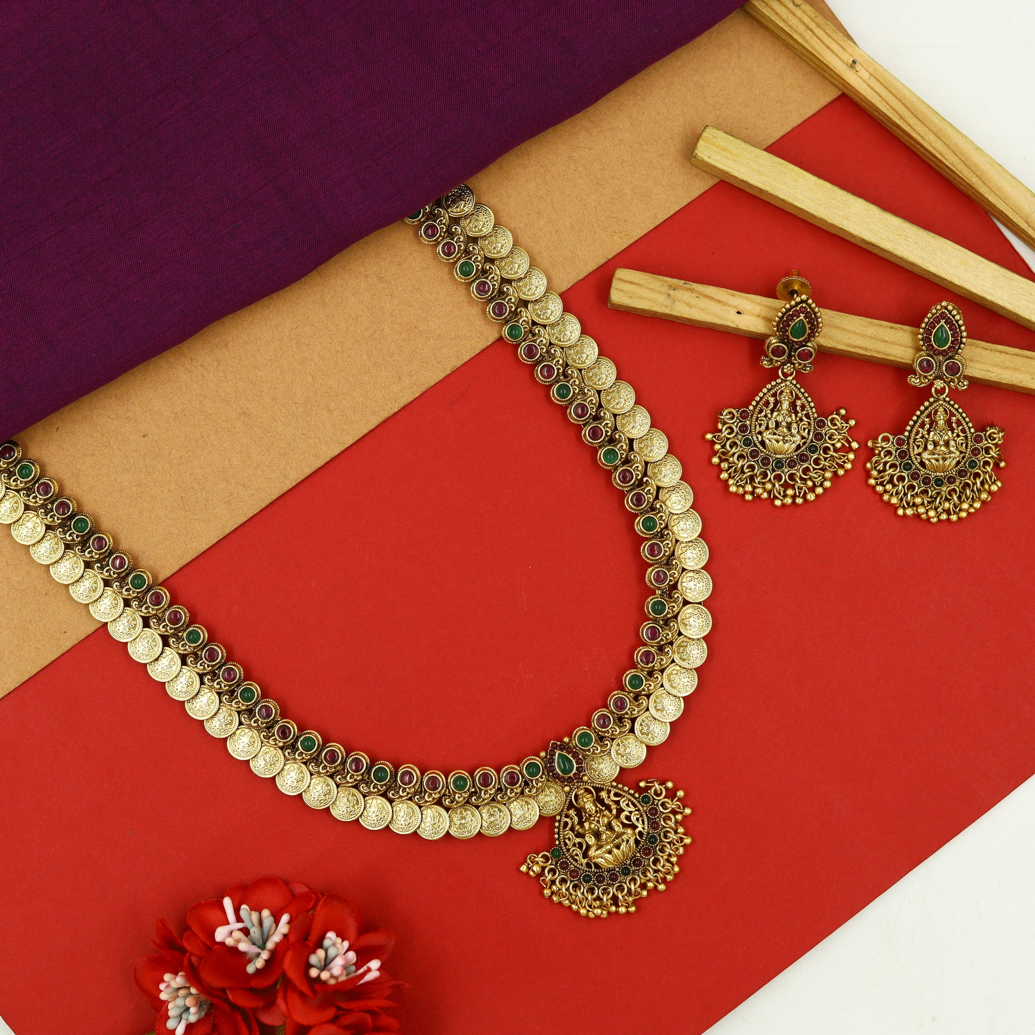 Long Neck Temple Necklace Set 15540-28