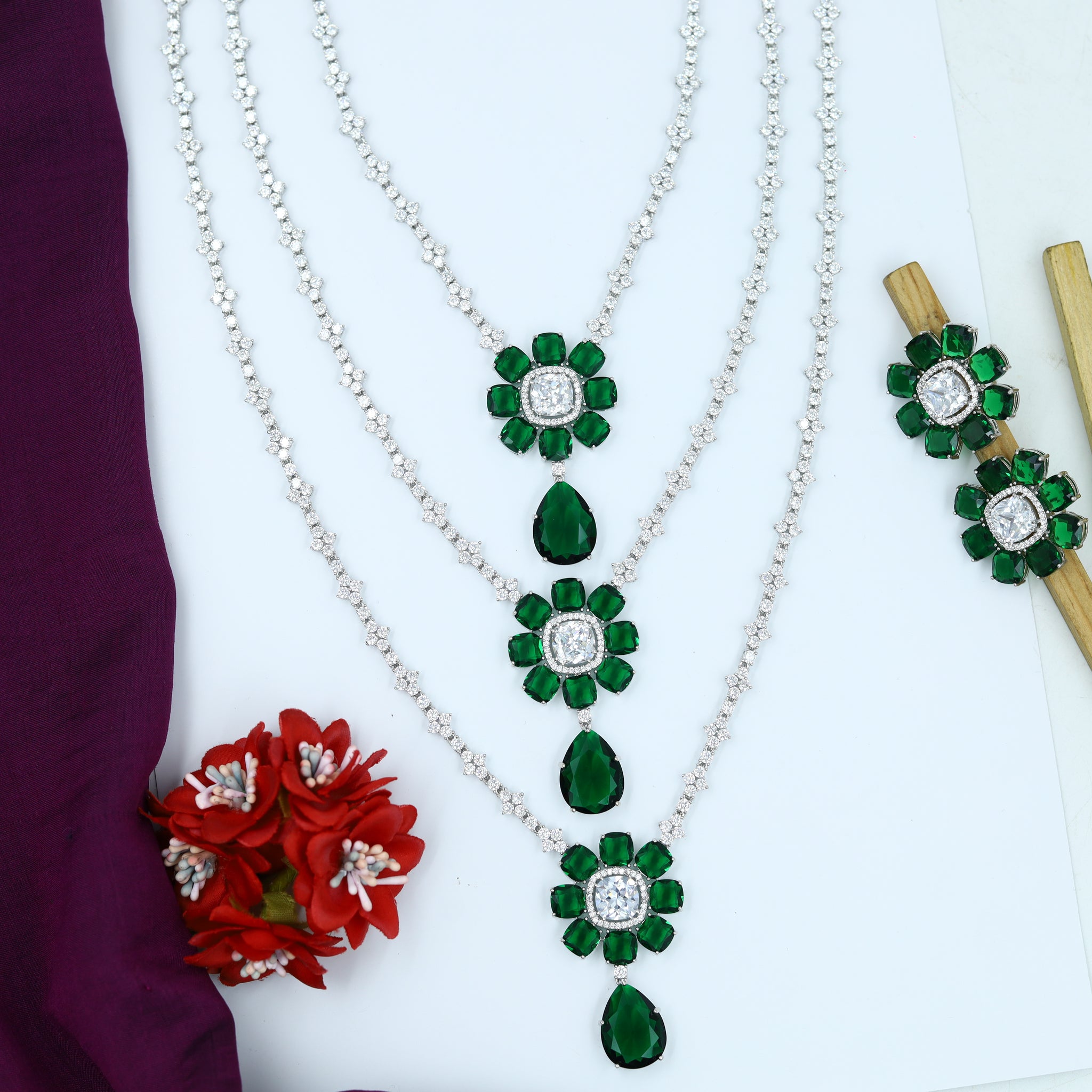 Neeta Ambani Long Neck Zircon/AD Necklace Set 15861-28