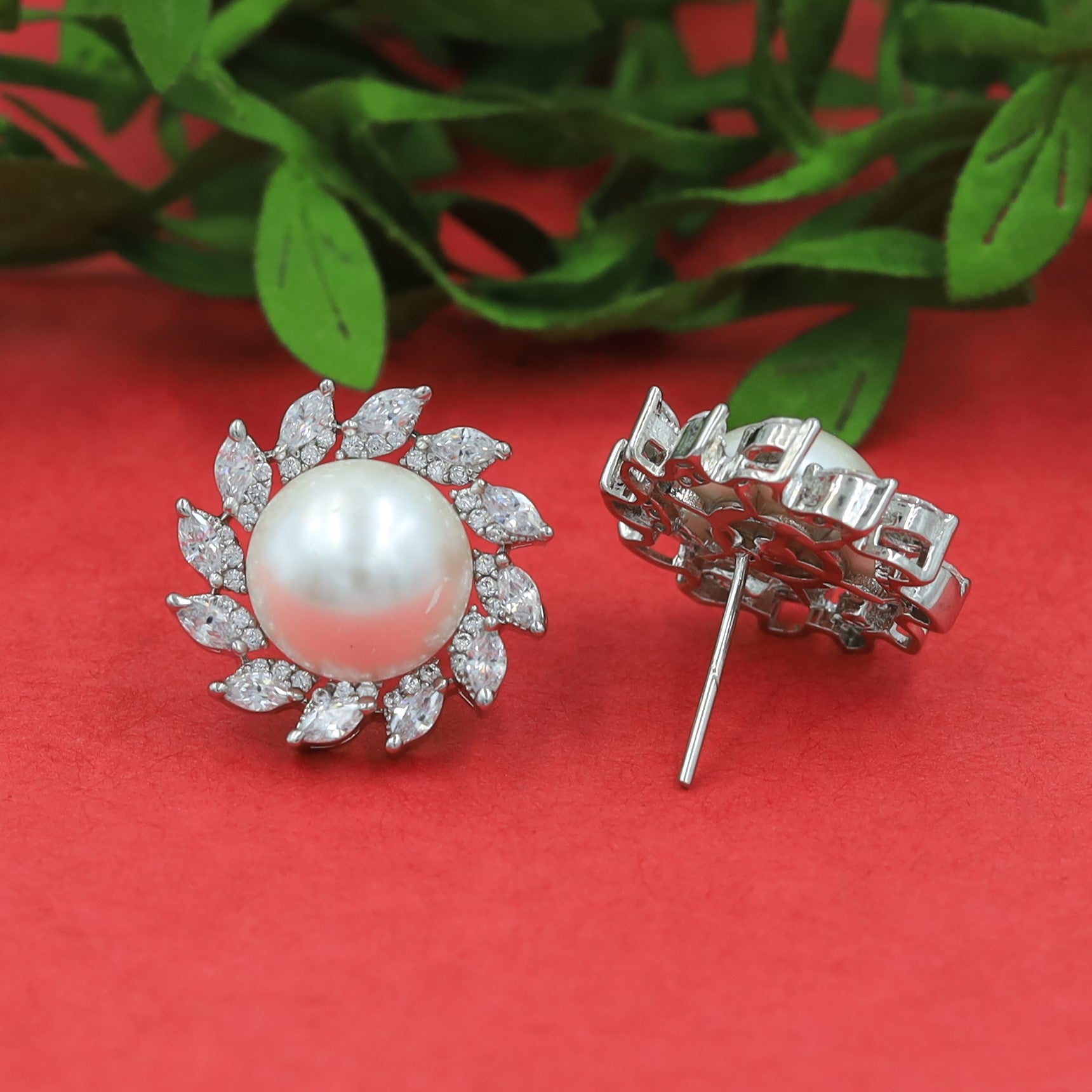 Pearl Tops/Studs Zircon/AD Earring 16276-69