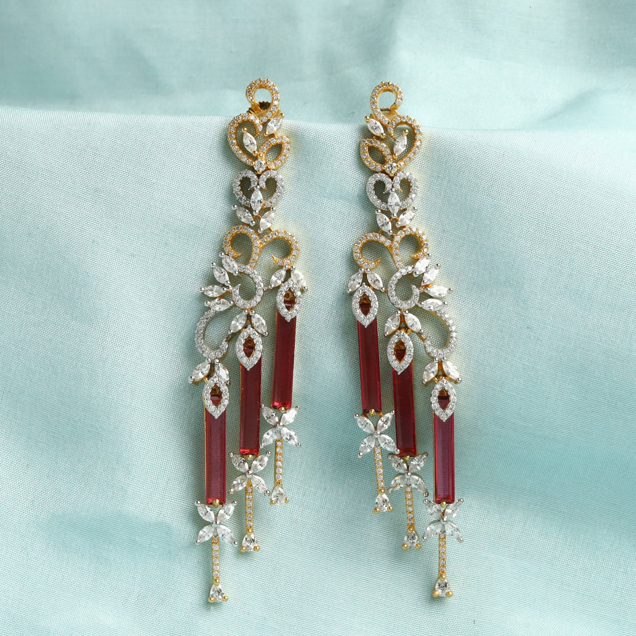 Beautiful Zircon/Ad Earring In Two Tone Polish With Ruby Crystal Latkan 8783-2830