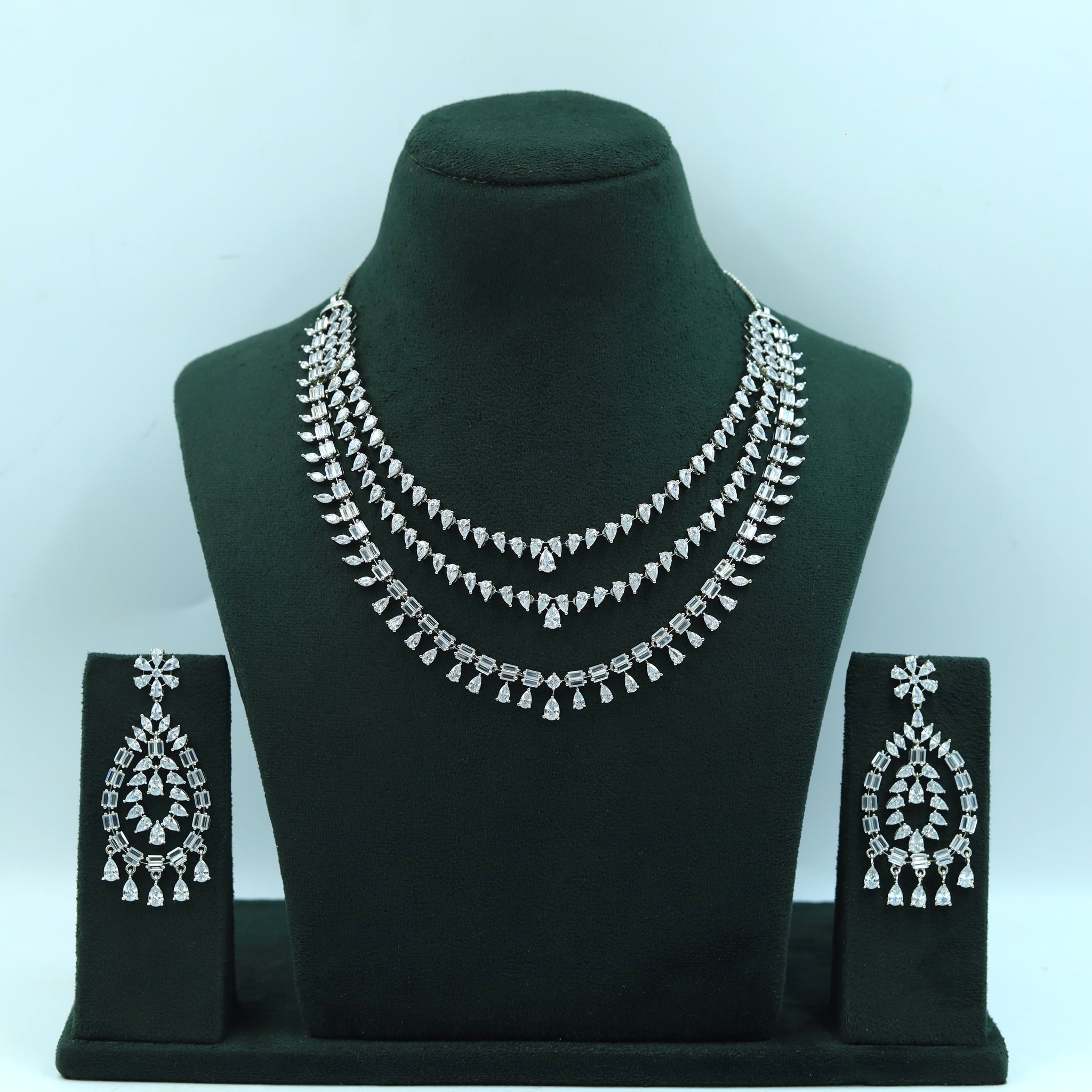 Layered Round Neck Zircon/AD Necklace Set 16232-69