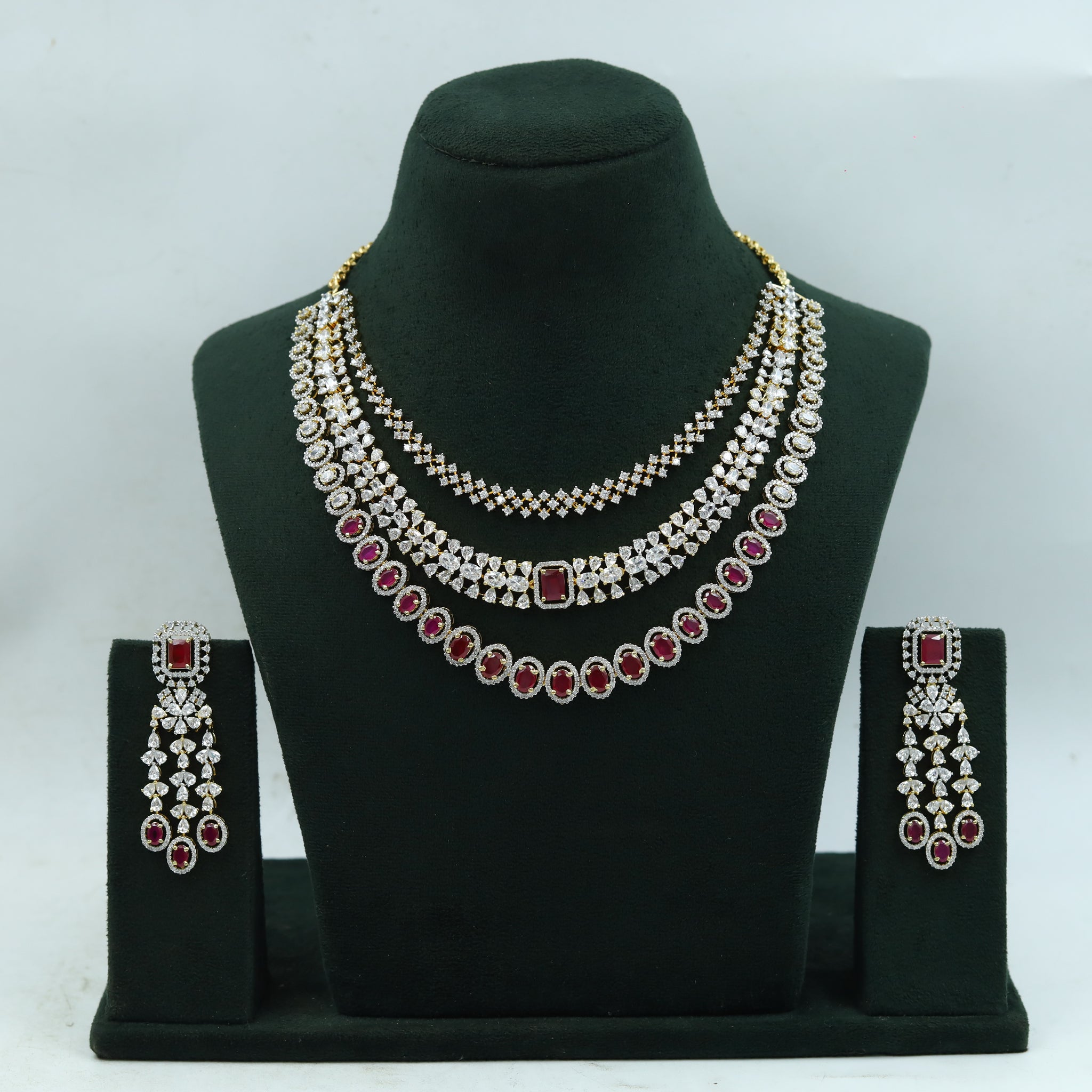 Round Neck Zircon/AD Necklace Set 15338-69