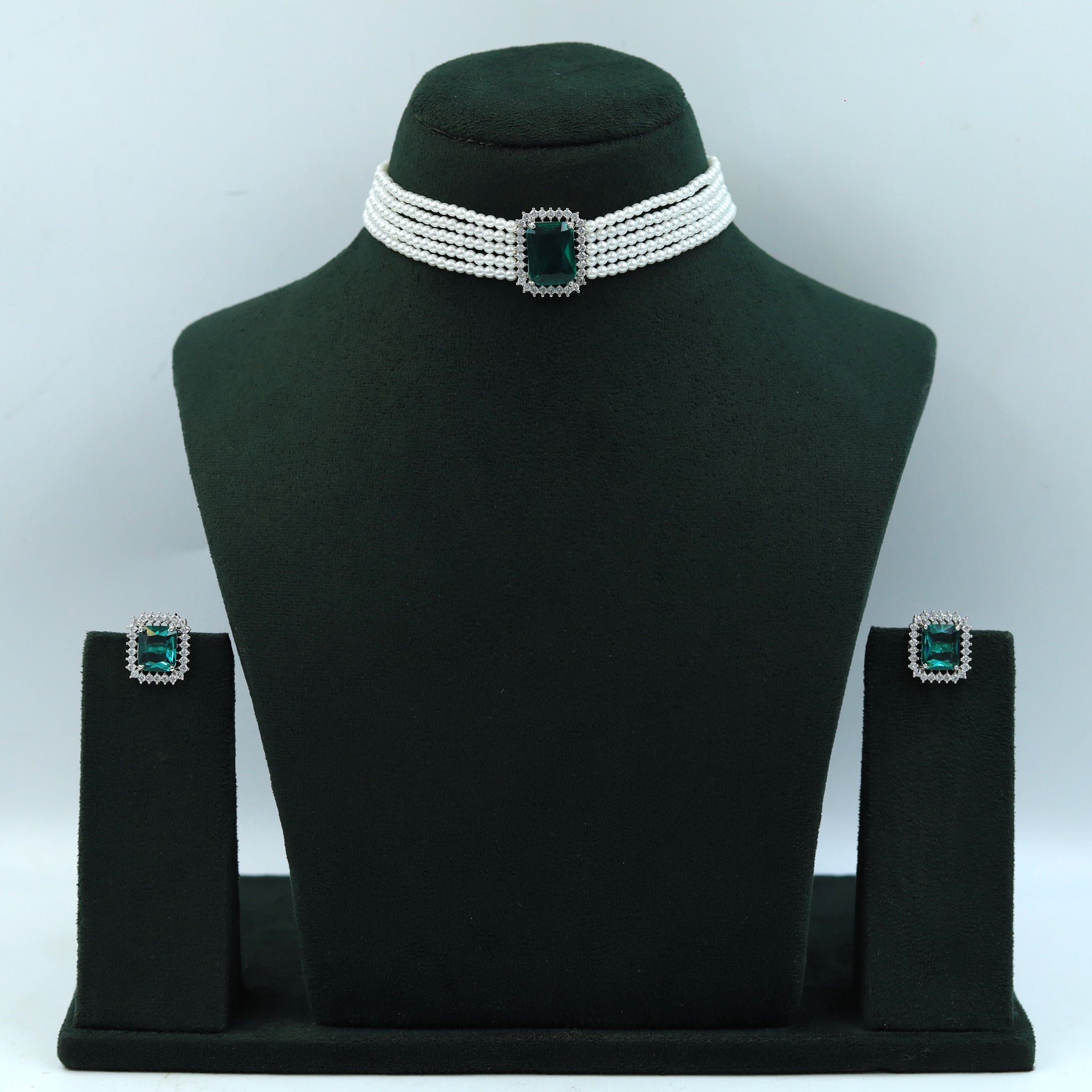 Pearl Choker Zircon/AD Necklace Set 13119-33