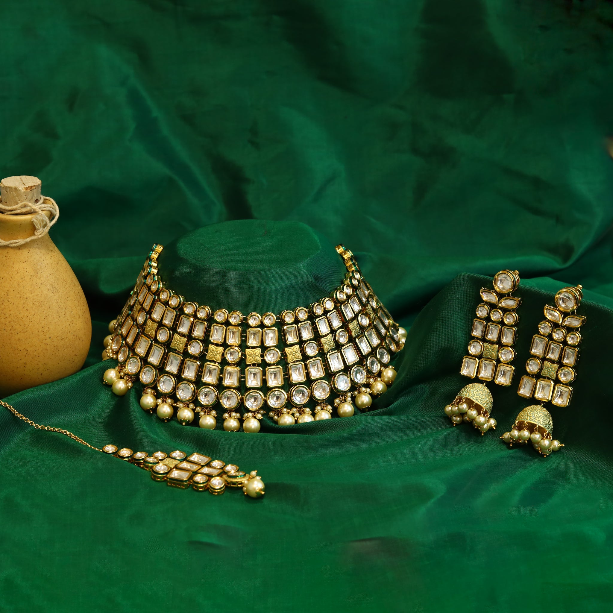 Mint Green Kundan Necklace Set 14373-1463