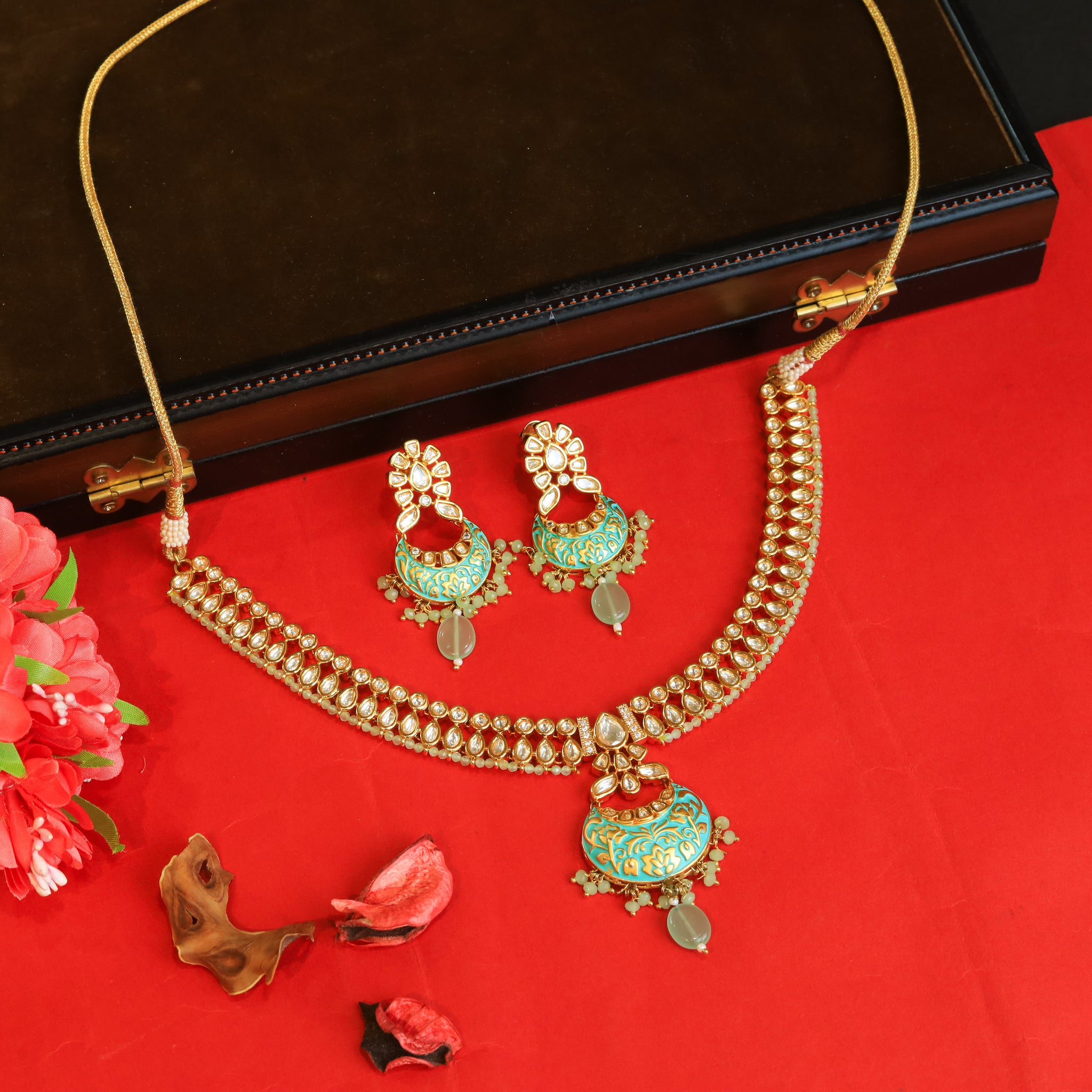 Mint Green Kundan Necklace Set 10795-6580