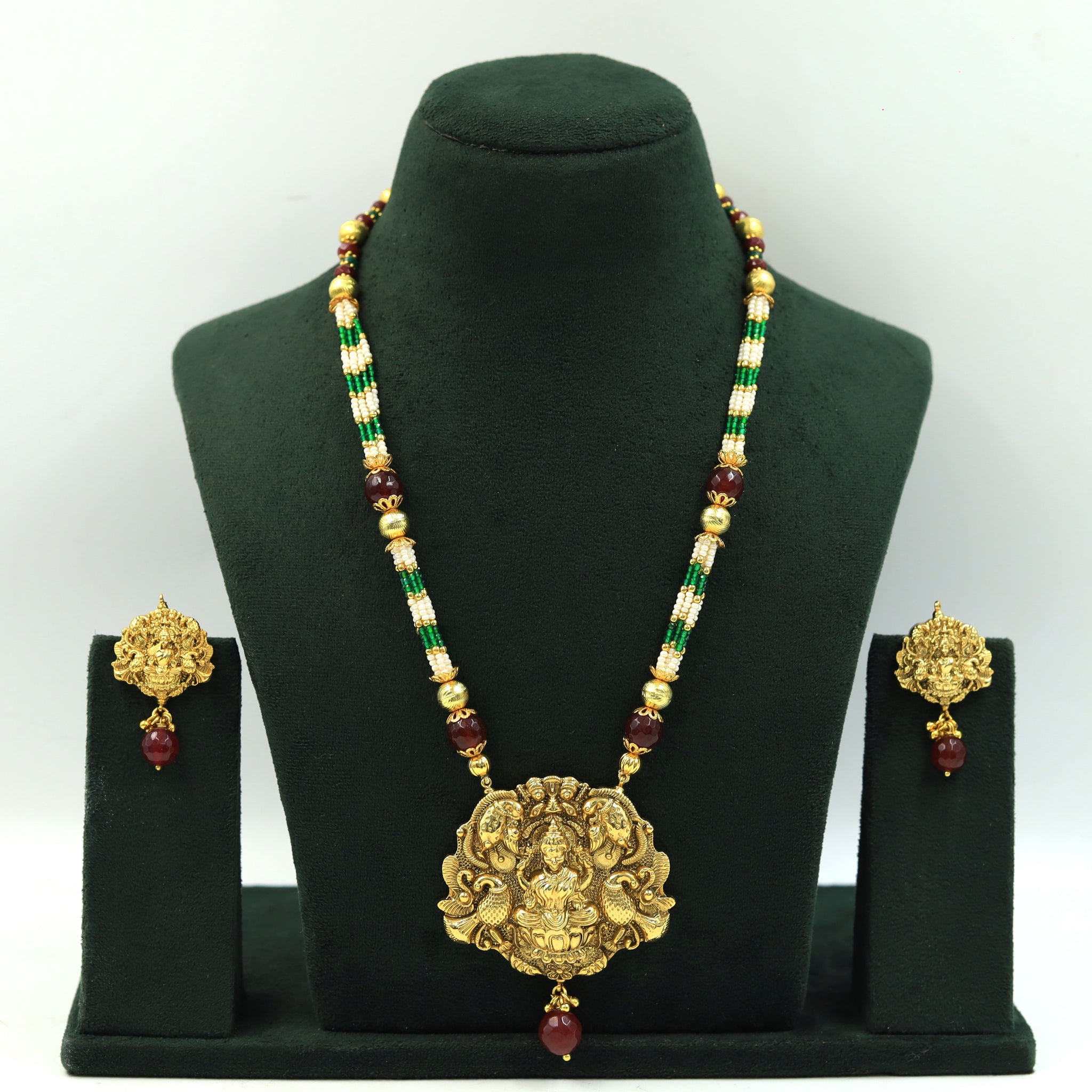 Ruby Green Temple Pendant Set