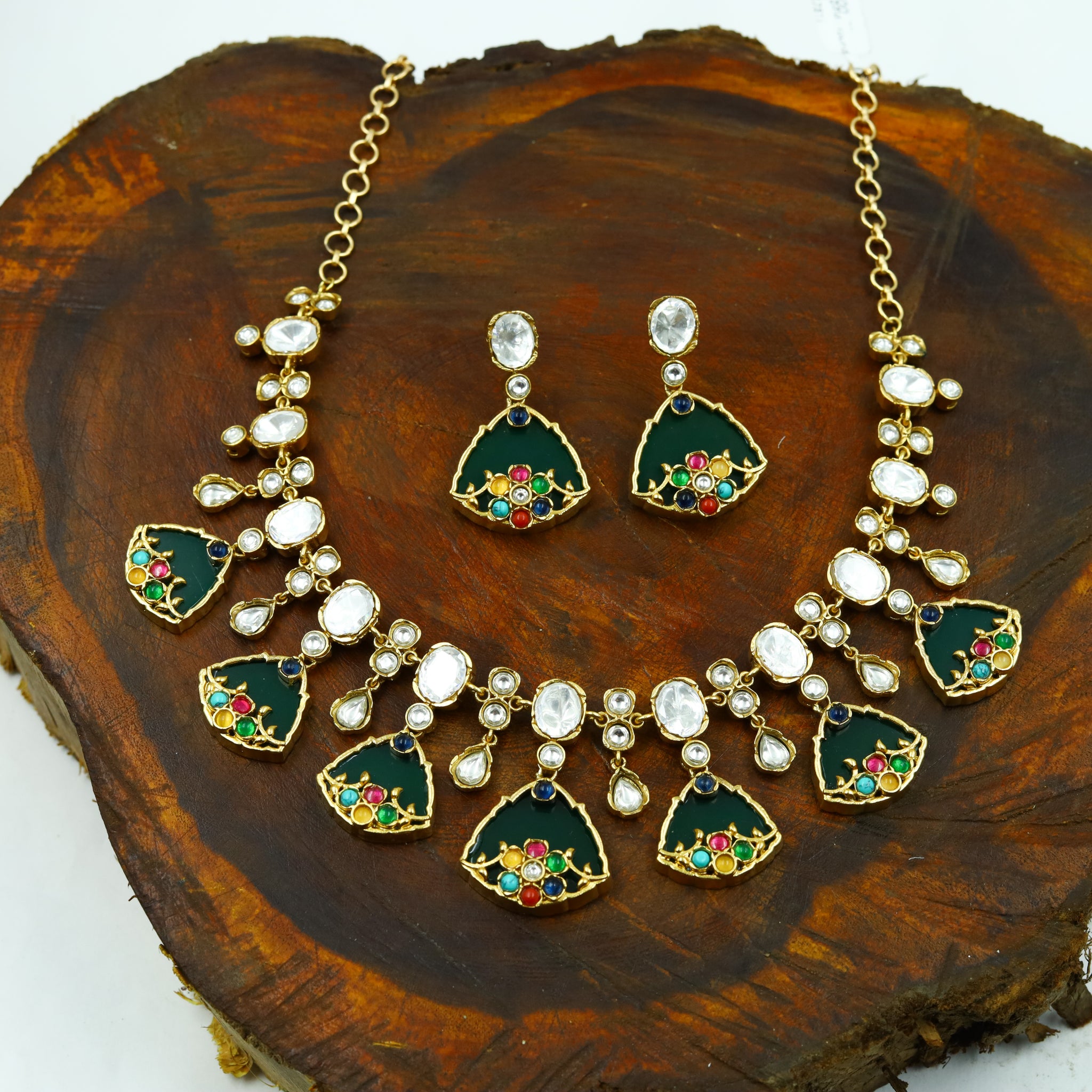 Sabyasachi Inspired Moissanite Round Neck Kundan Necklace Set 13568-87