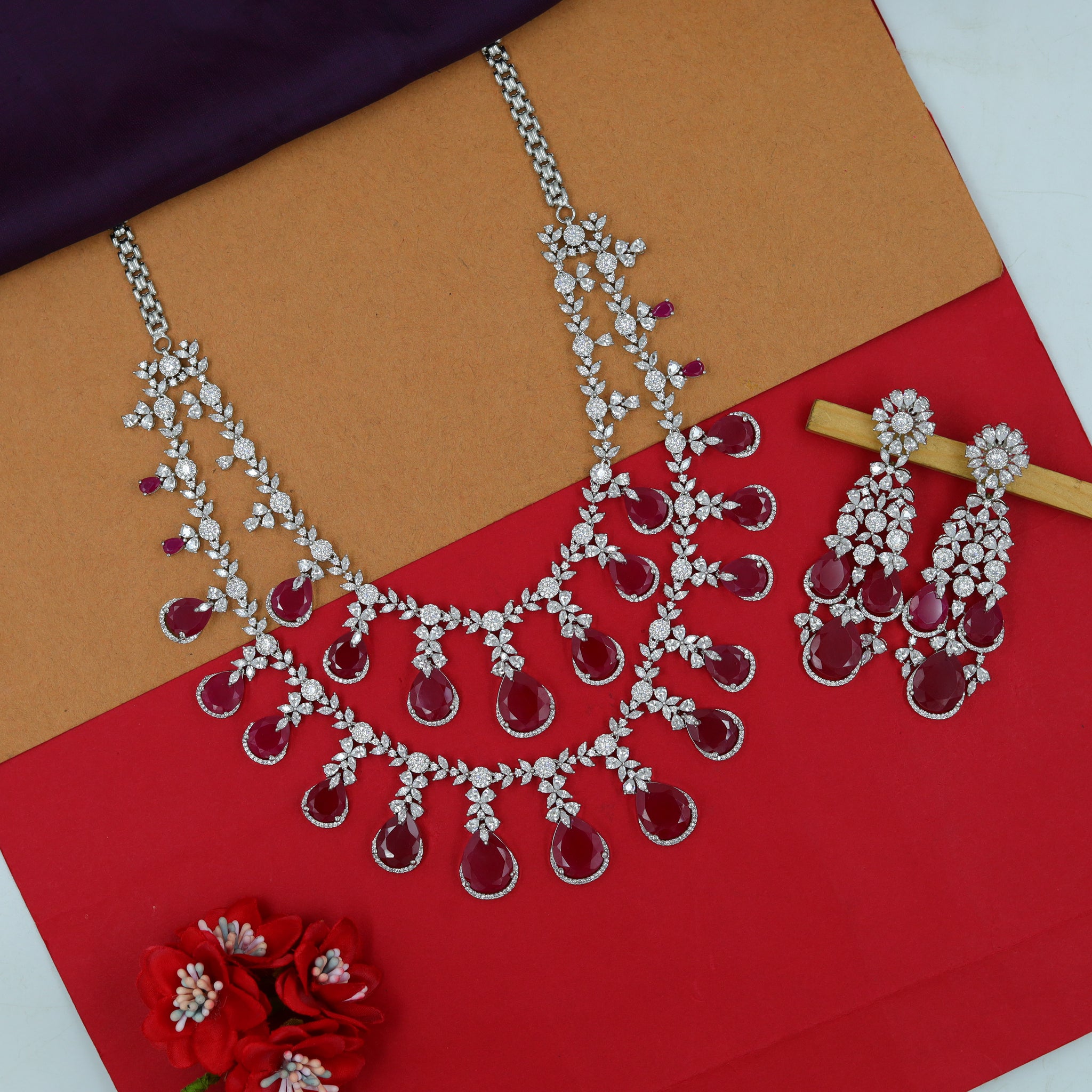 Layered Zircon/AD Bridal Necklace Set 15848-28