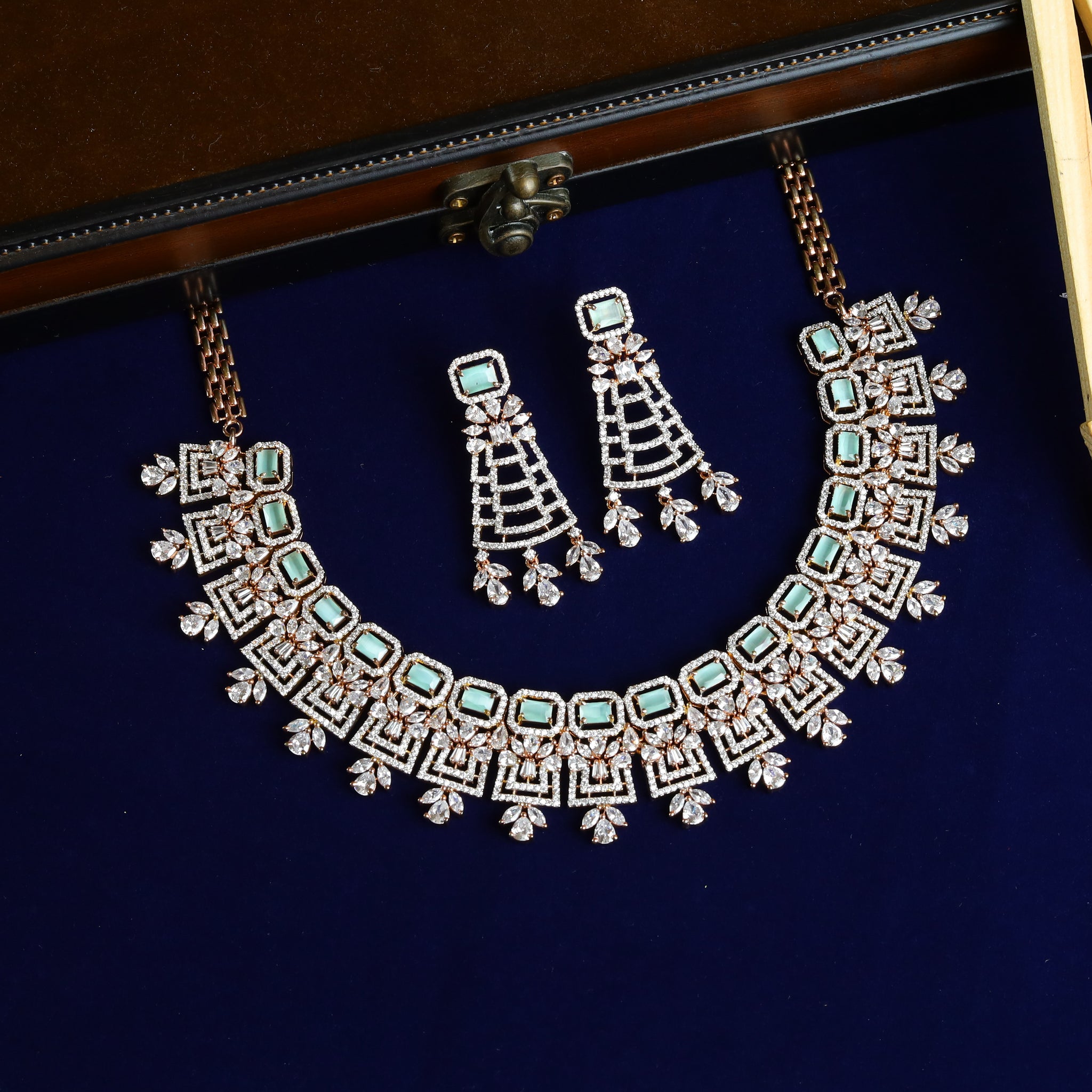 Mint Green Zircon/AD Necklace Set 12287-8687