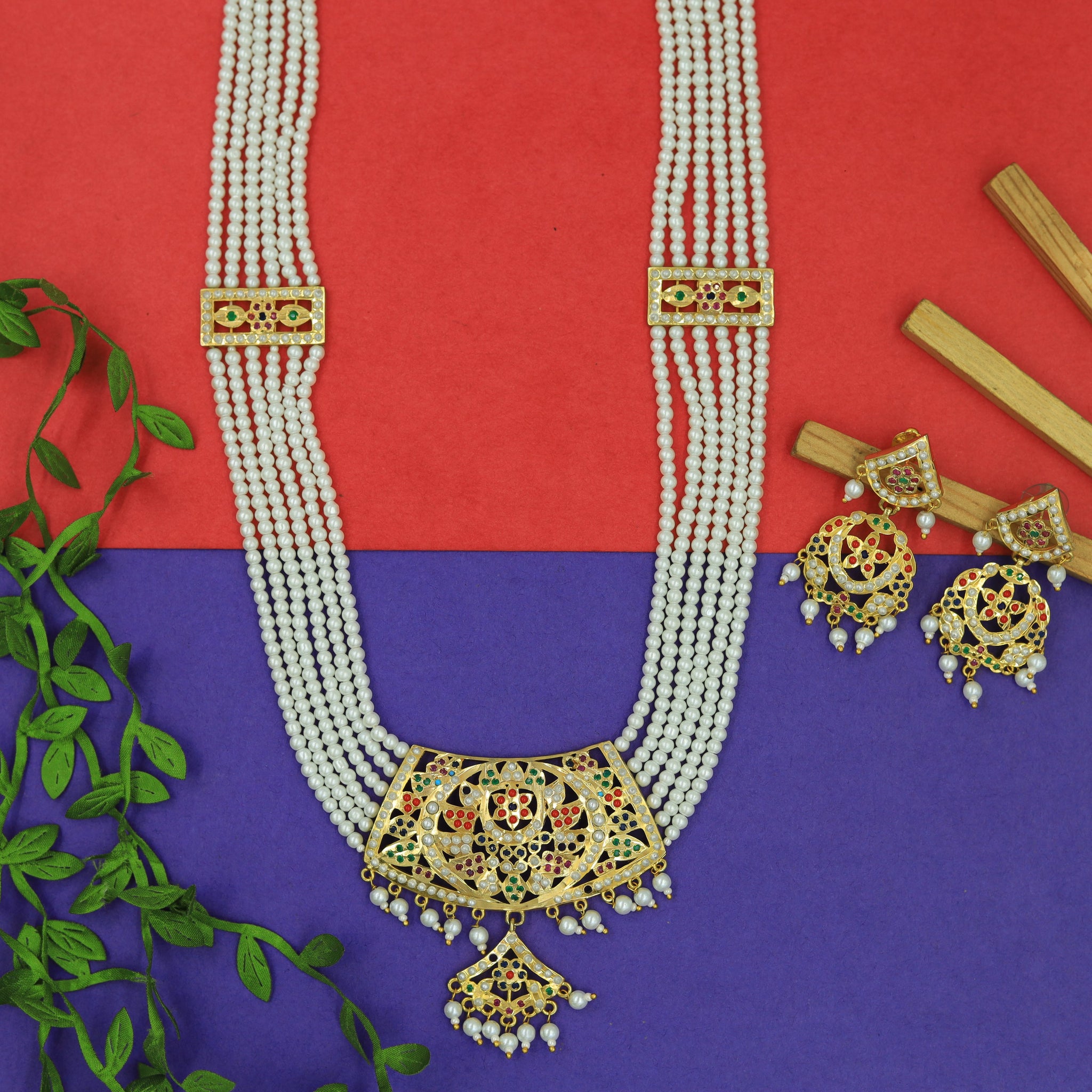 Long Neck Jadau Necklace Set 5632-65