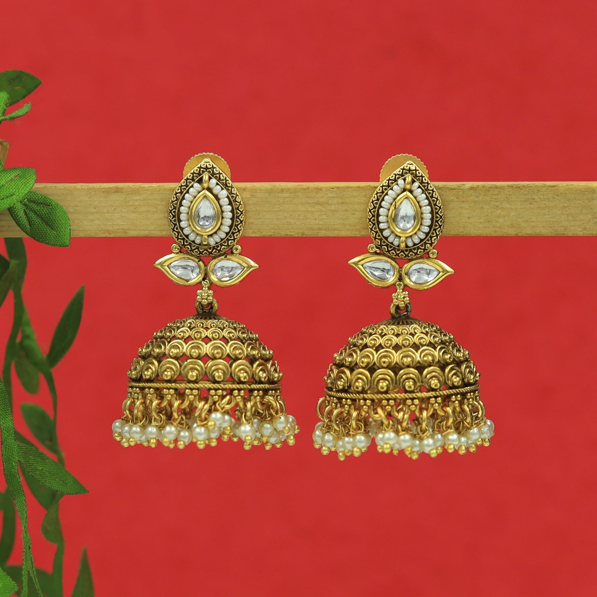 Antique Gold Plated Jhumki 15761-28