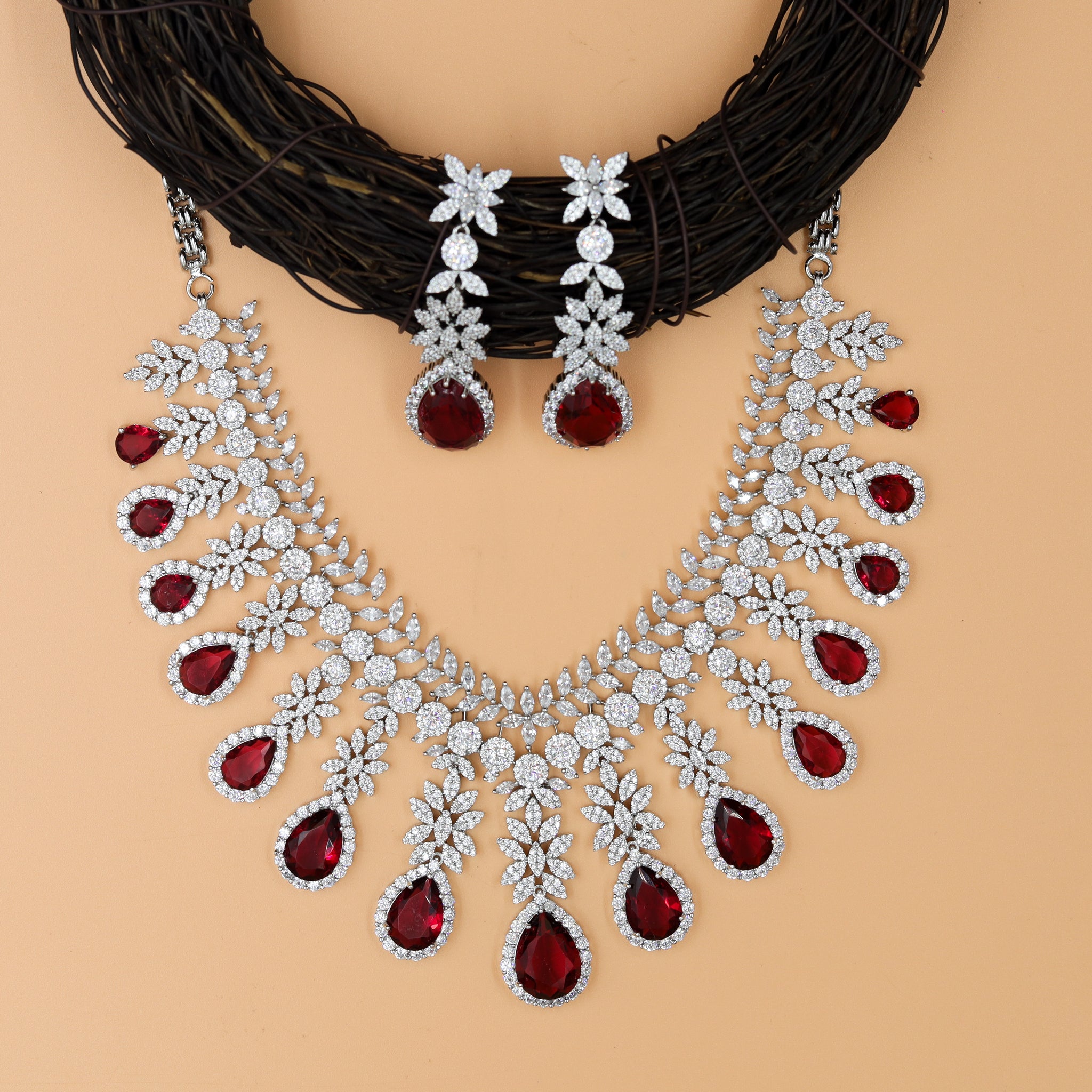 Round Neck Zircon/AD Necklace Set 10152-4