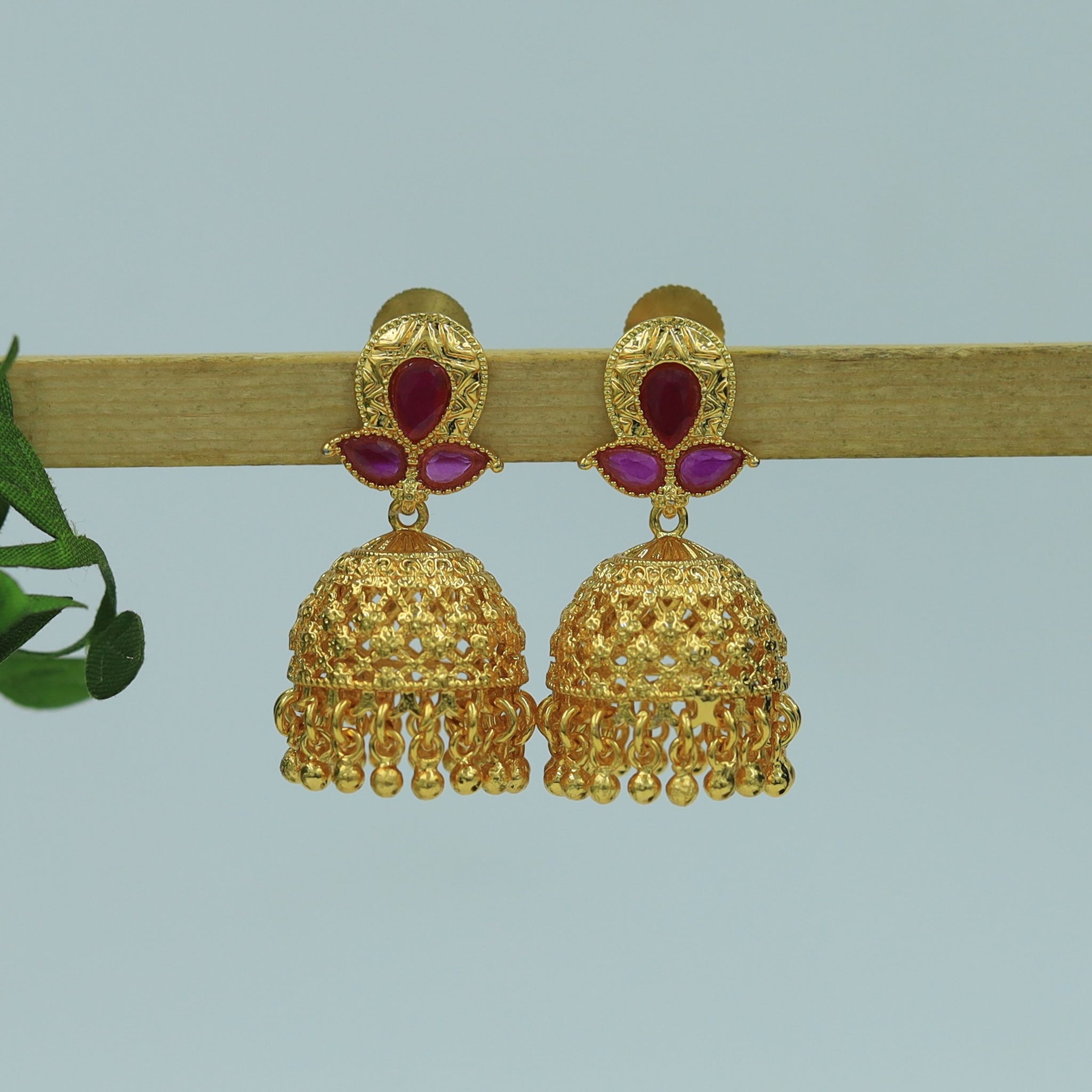 Ruby Color Gold Look Light Jhumki 7538-1050