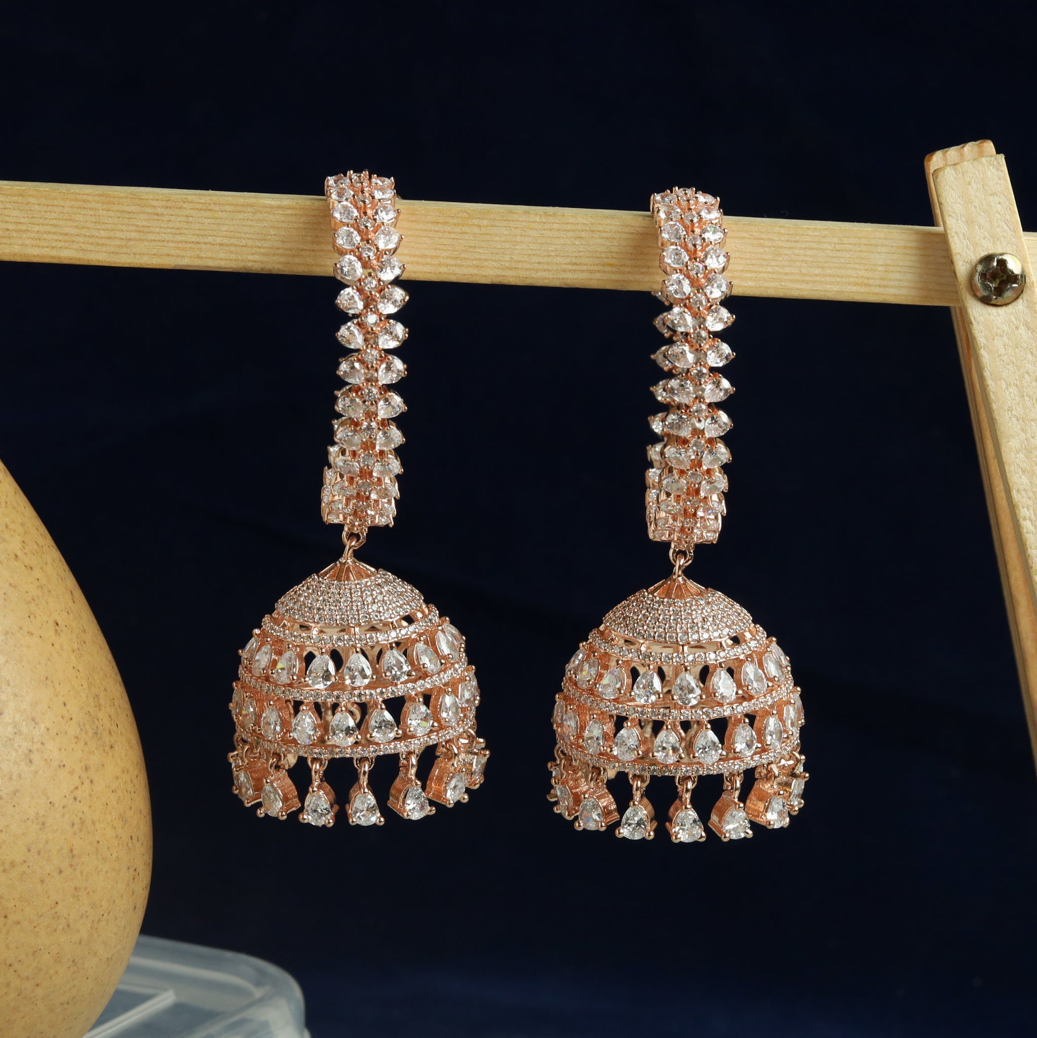 Rose Gold Plated Zircon/AD Bali Jhumki 18412-5594