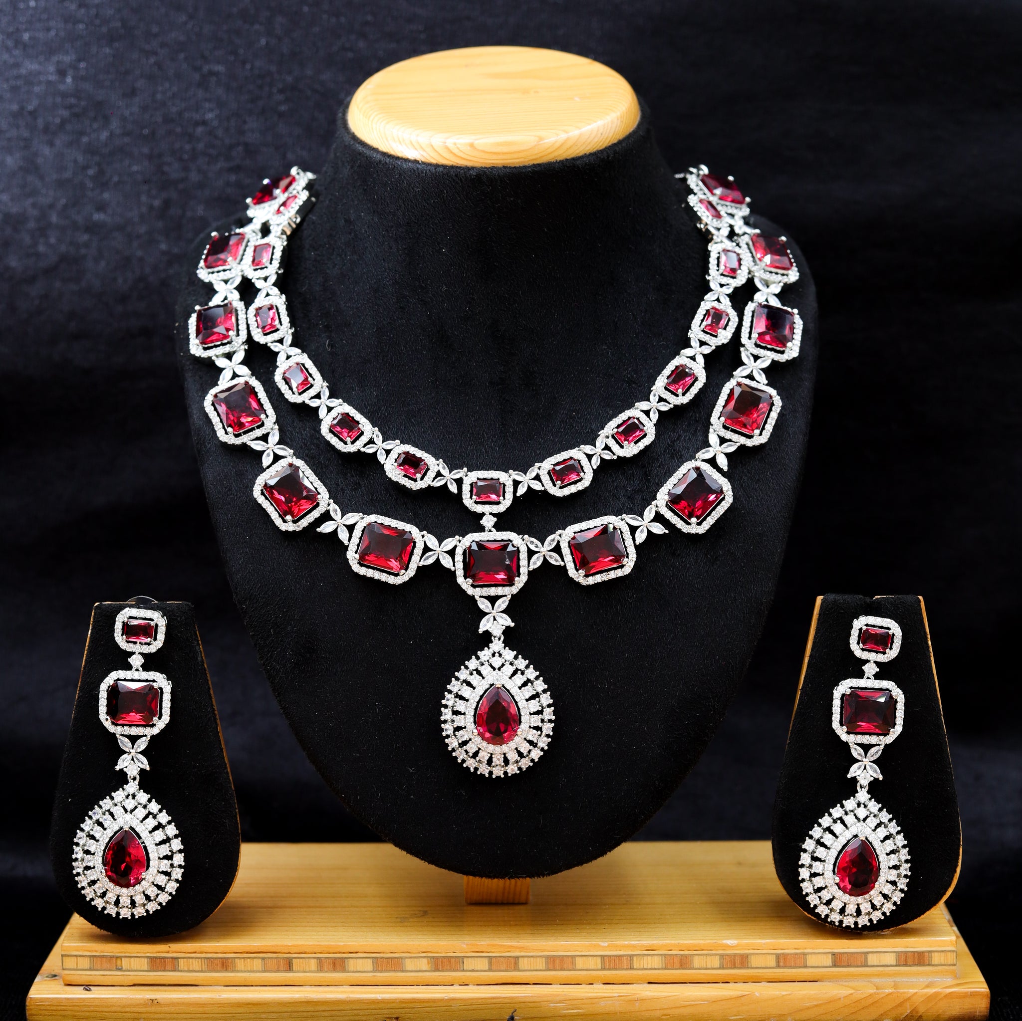 Round Neck Zircon/AD Necklace Set 10479-R