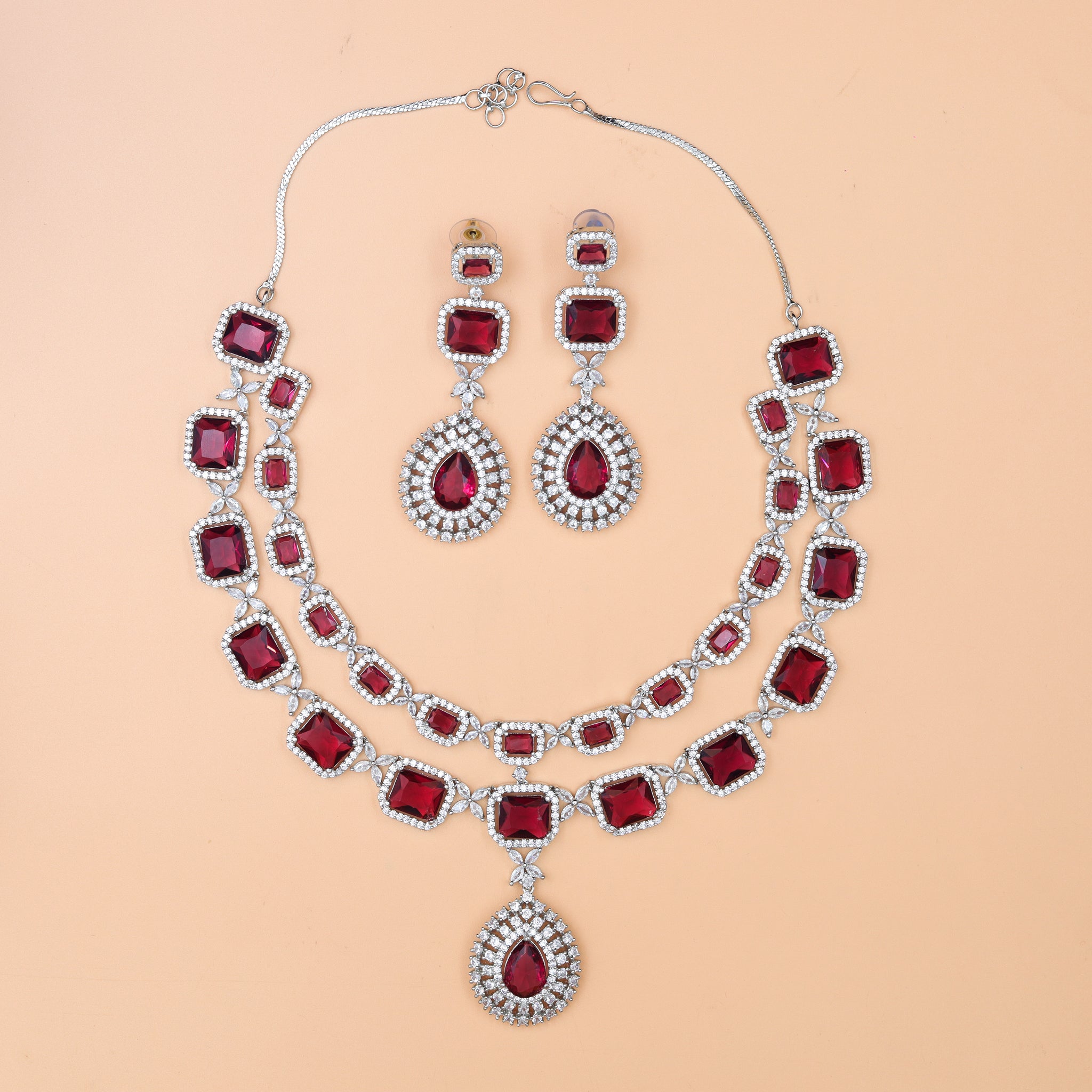 Round Neck Zircon/AD Necklace Set 10479-R