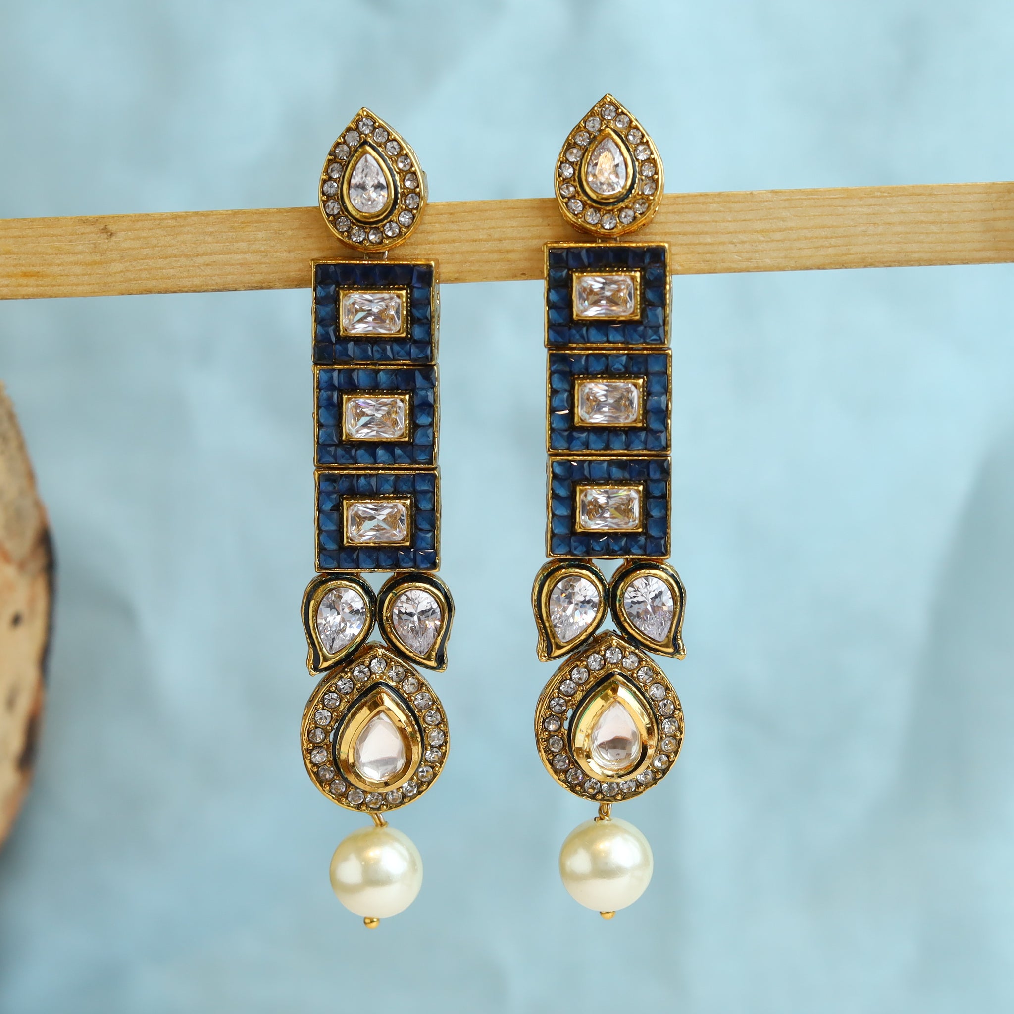 Blue Polki Long Earring 12492-8937