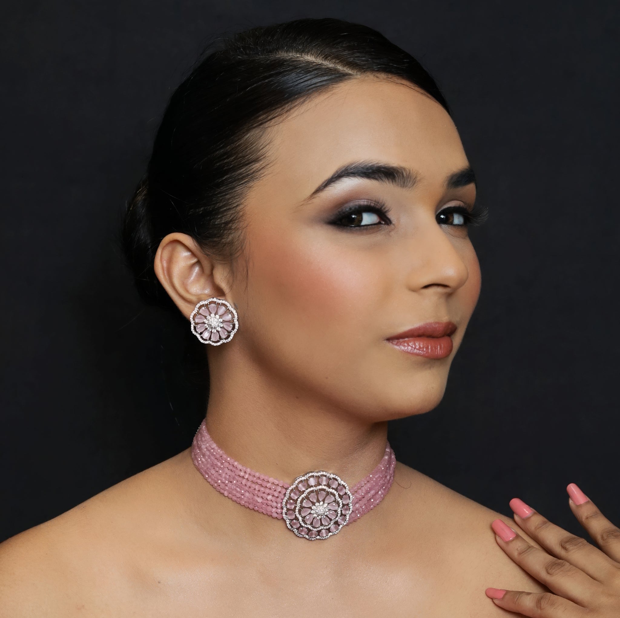 Pink Zircon/AD Choker Set 18522-5704