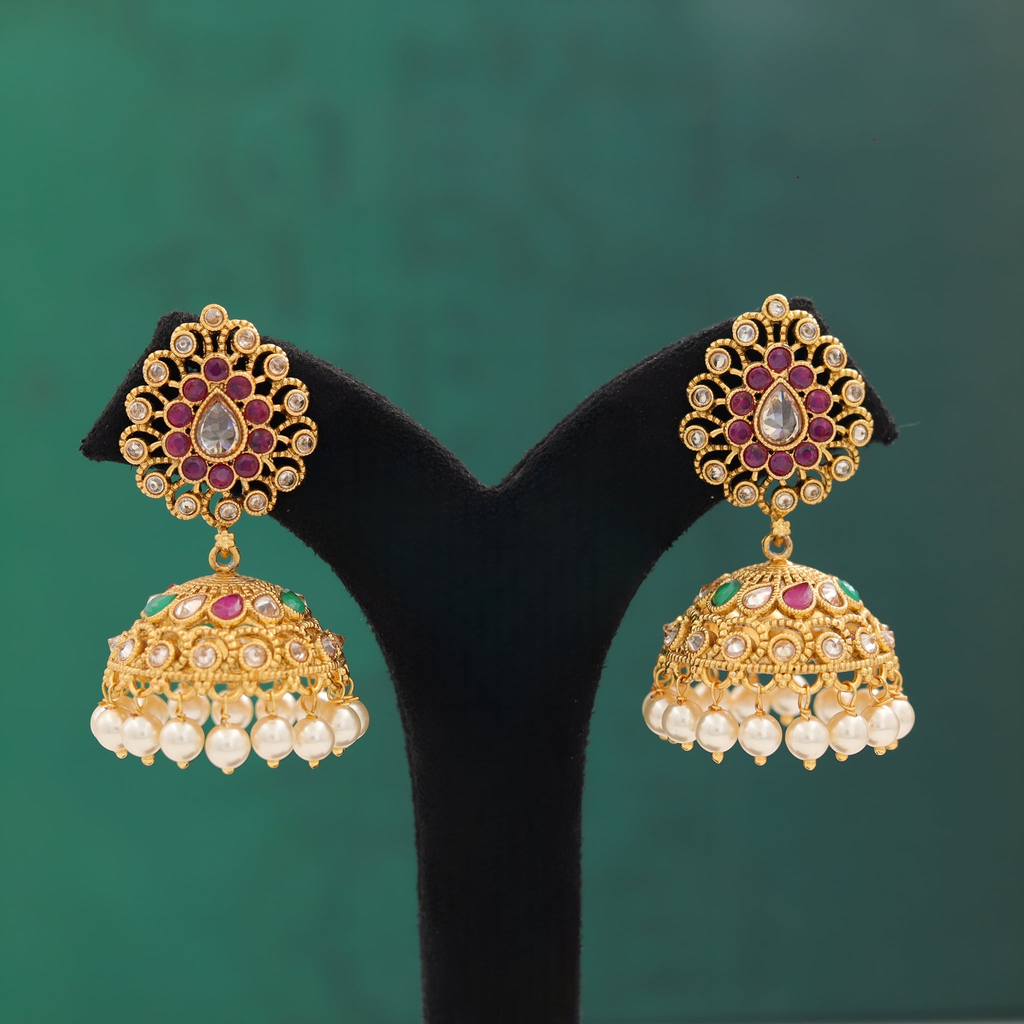 Ruby Green Gold Plated Jhumki 1779-5844