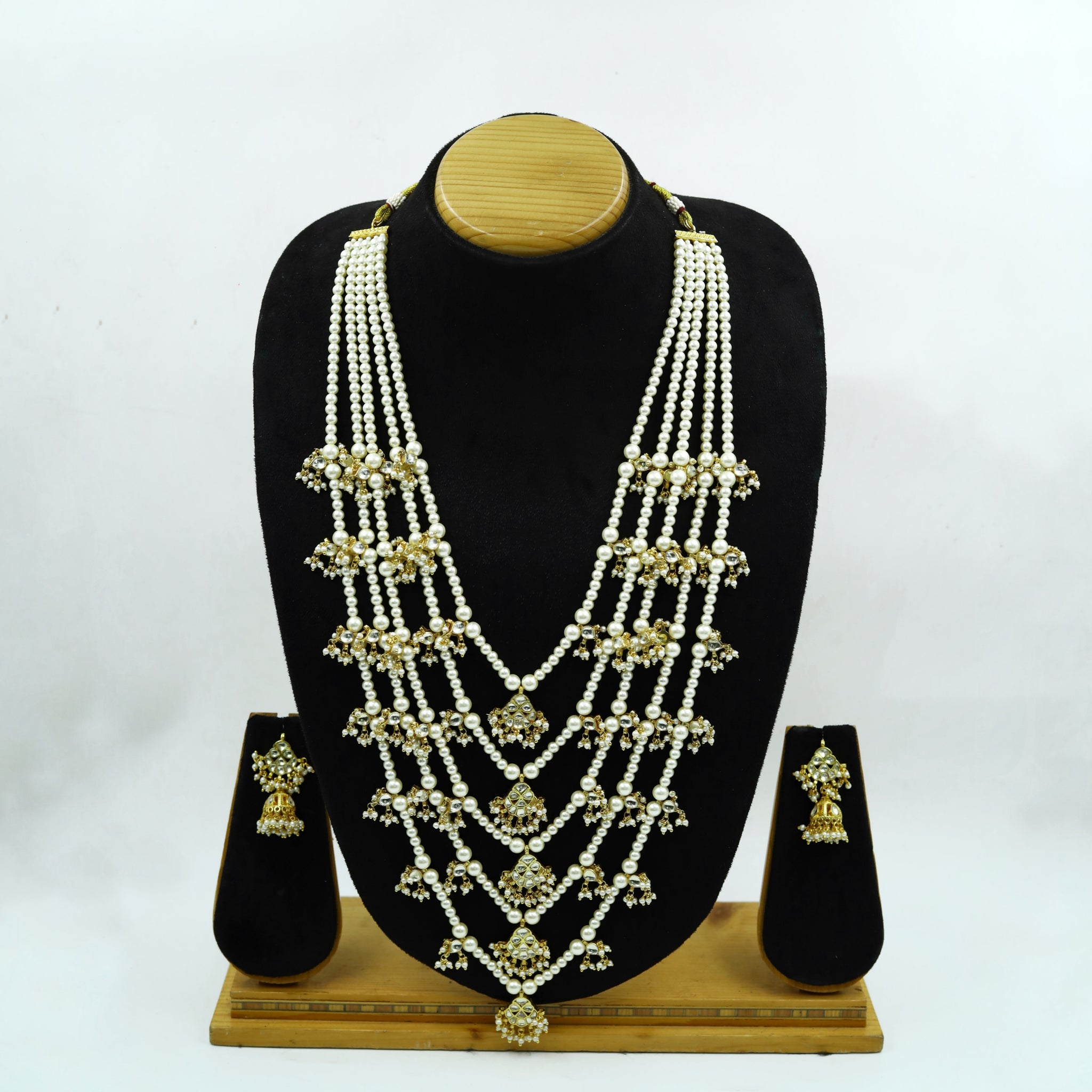 5 Lines Layered Long Neck Kundan Necklace Set 14289-56