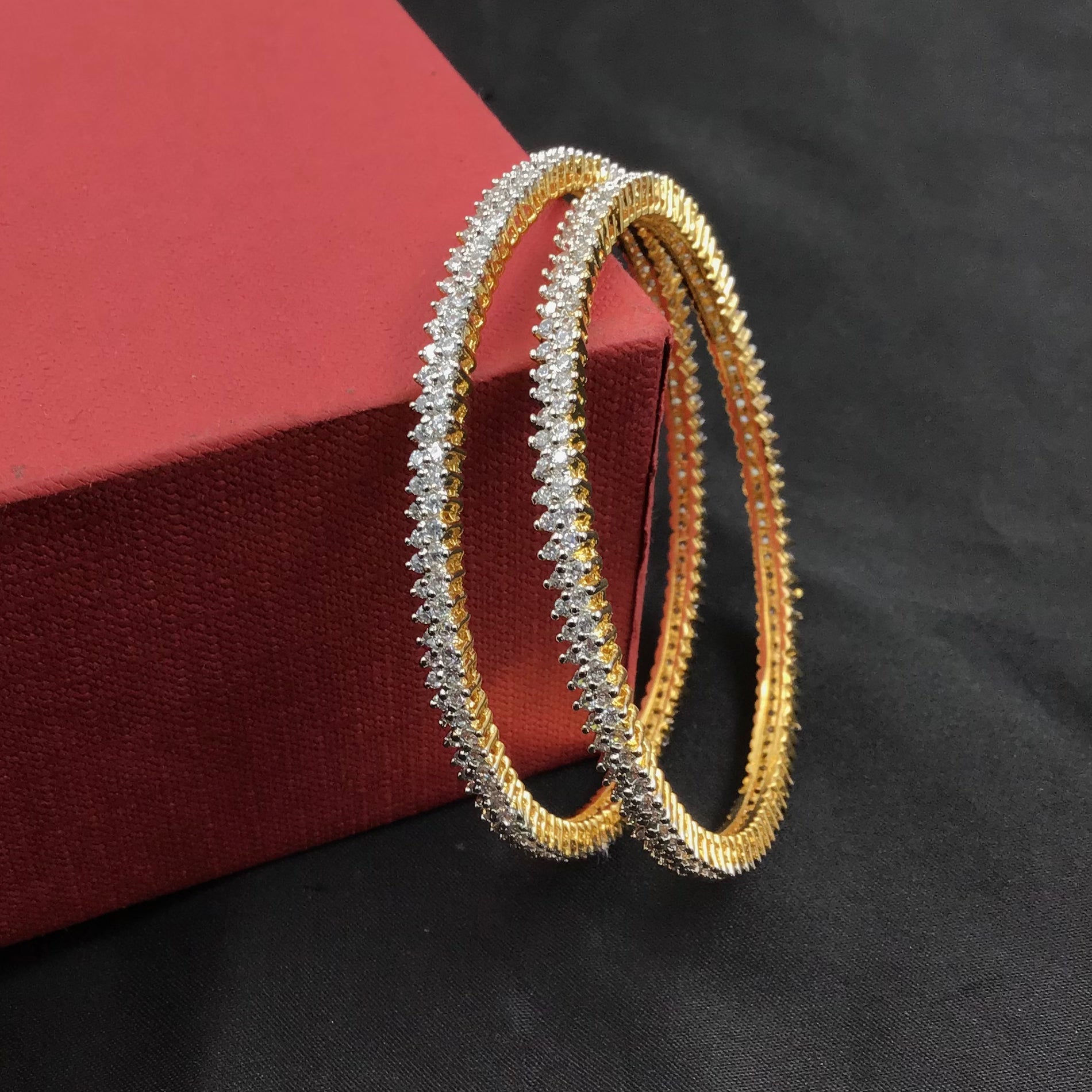 Set of 2 Gold Plated Zircon/AD Bangles/Kada 5470-9535 - Dazzles Jewellery