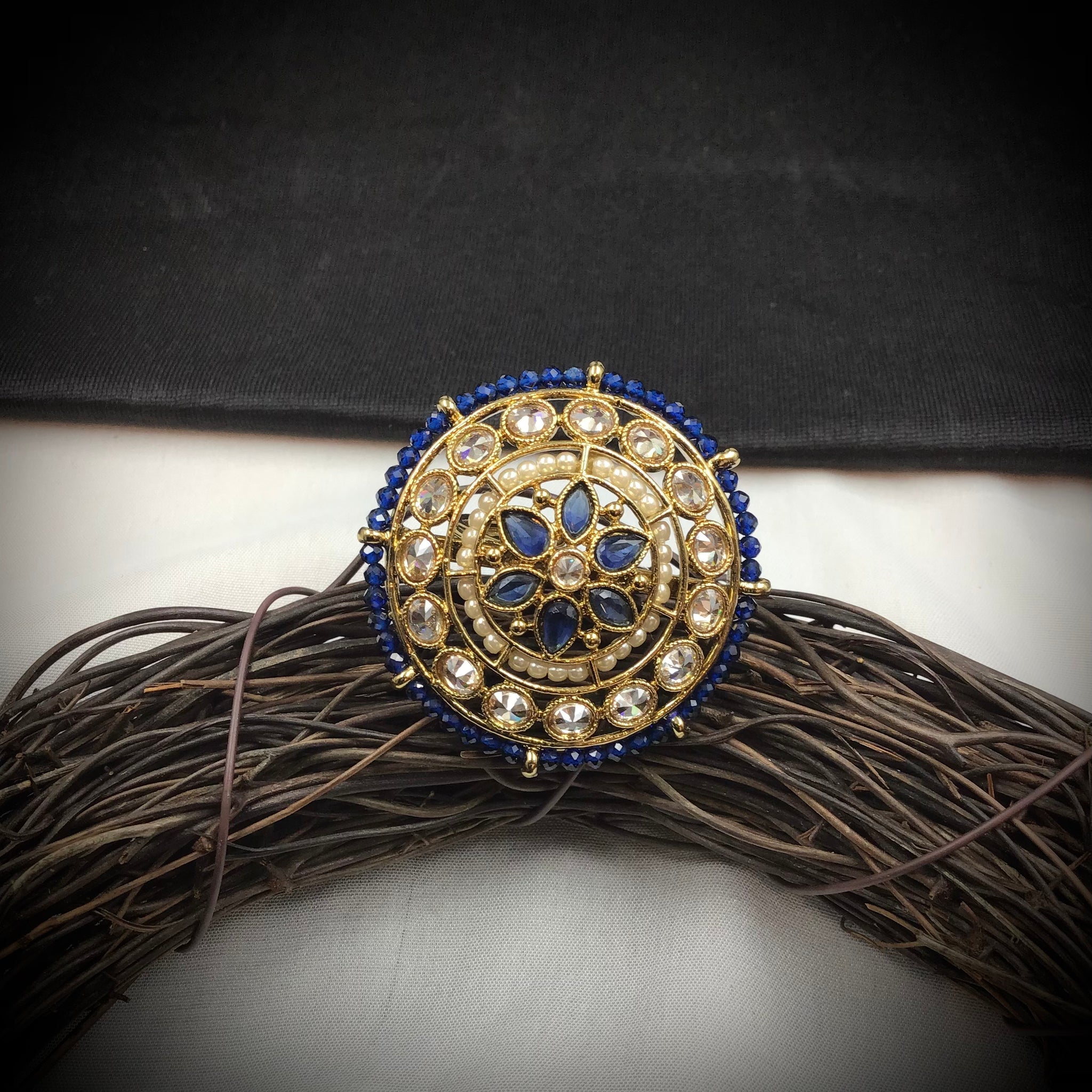 Antique Finish Cocktail Adjustable Blue Ring 9653-4642 - Dazzles Jewellery