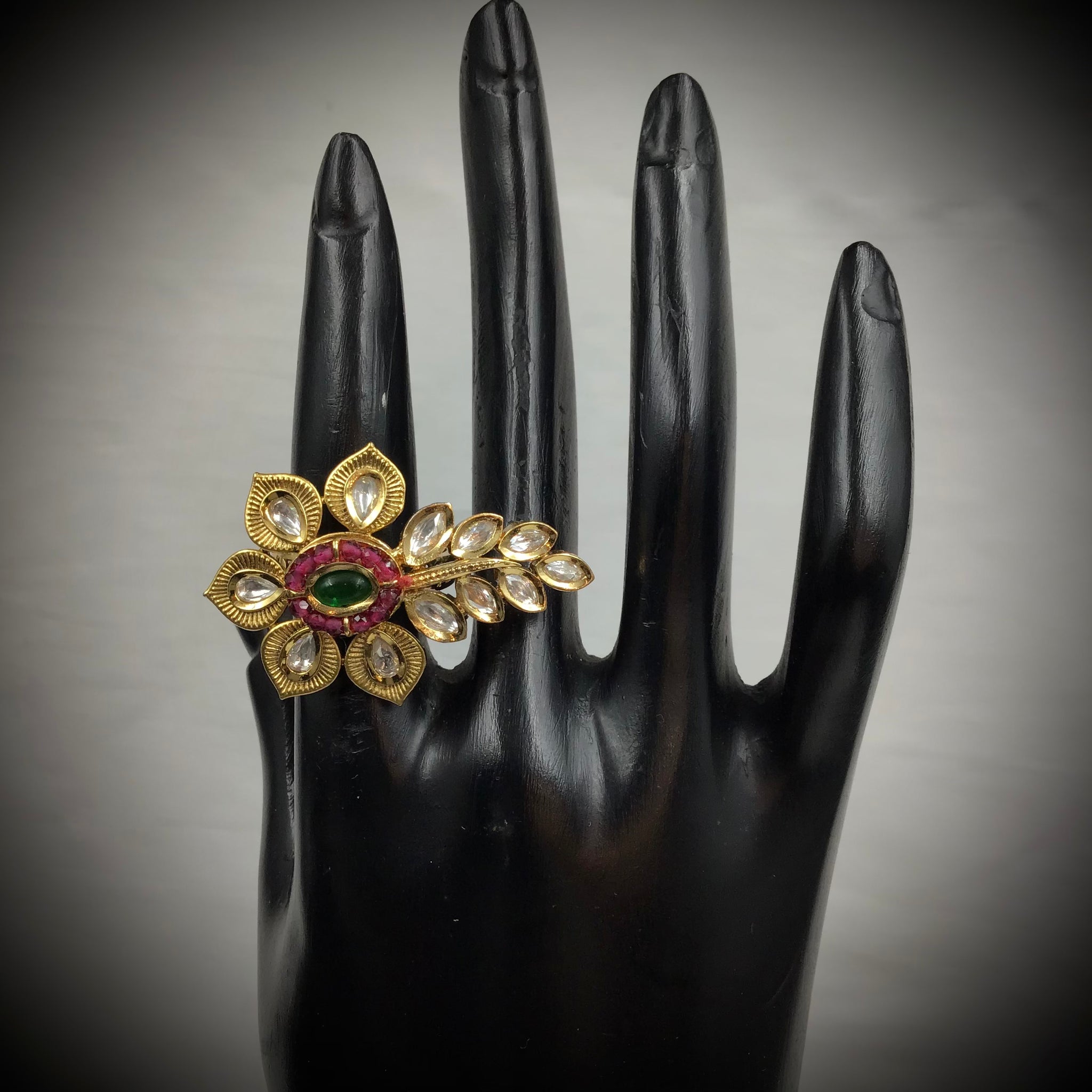 Stylish Kundan Ruby Green Ring 16236-3383 - Dazzles Jewellery