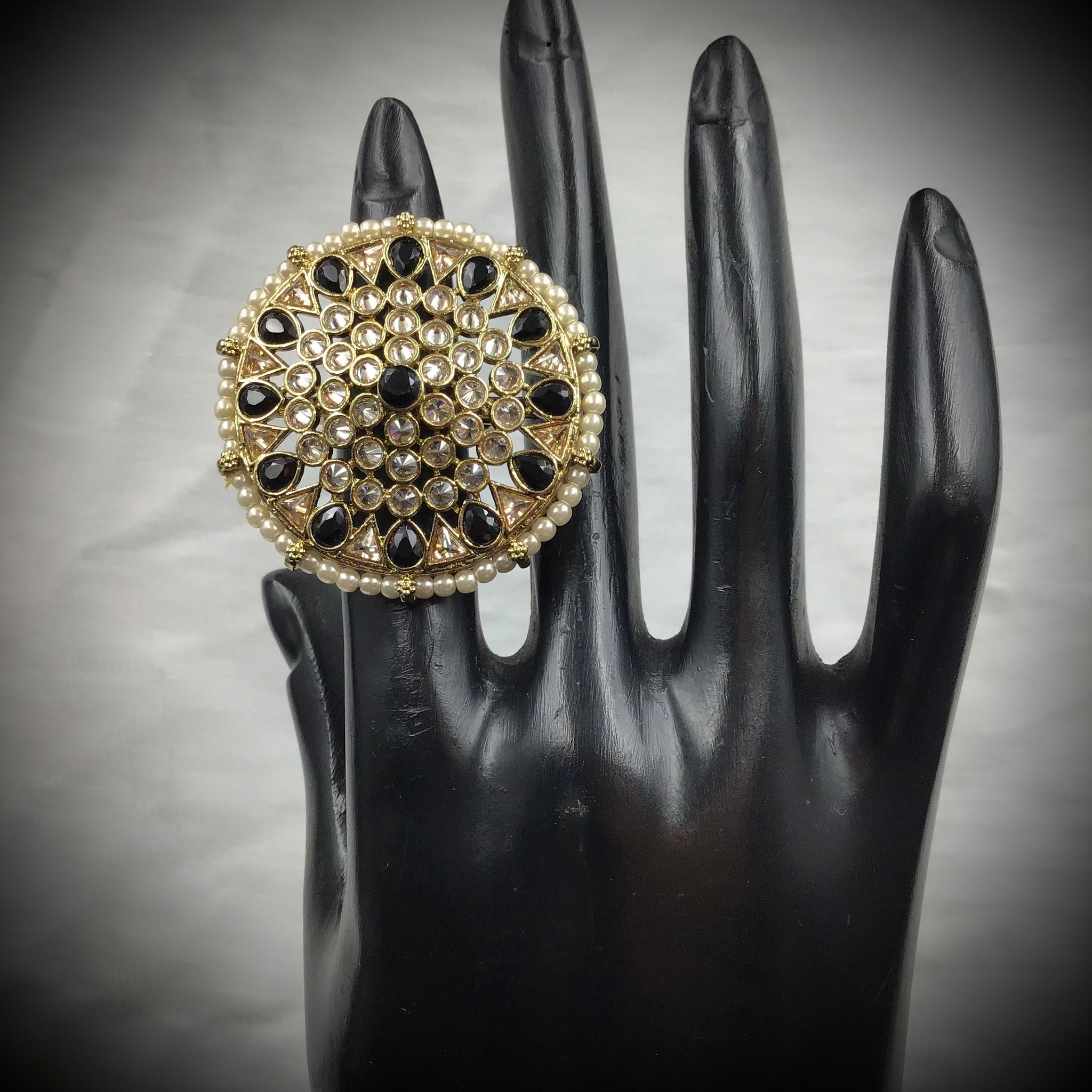 Antique Finish Cocktail Adjustable Black Ring 7953-1714 - Dazzles Jewellery