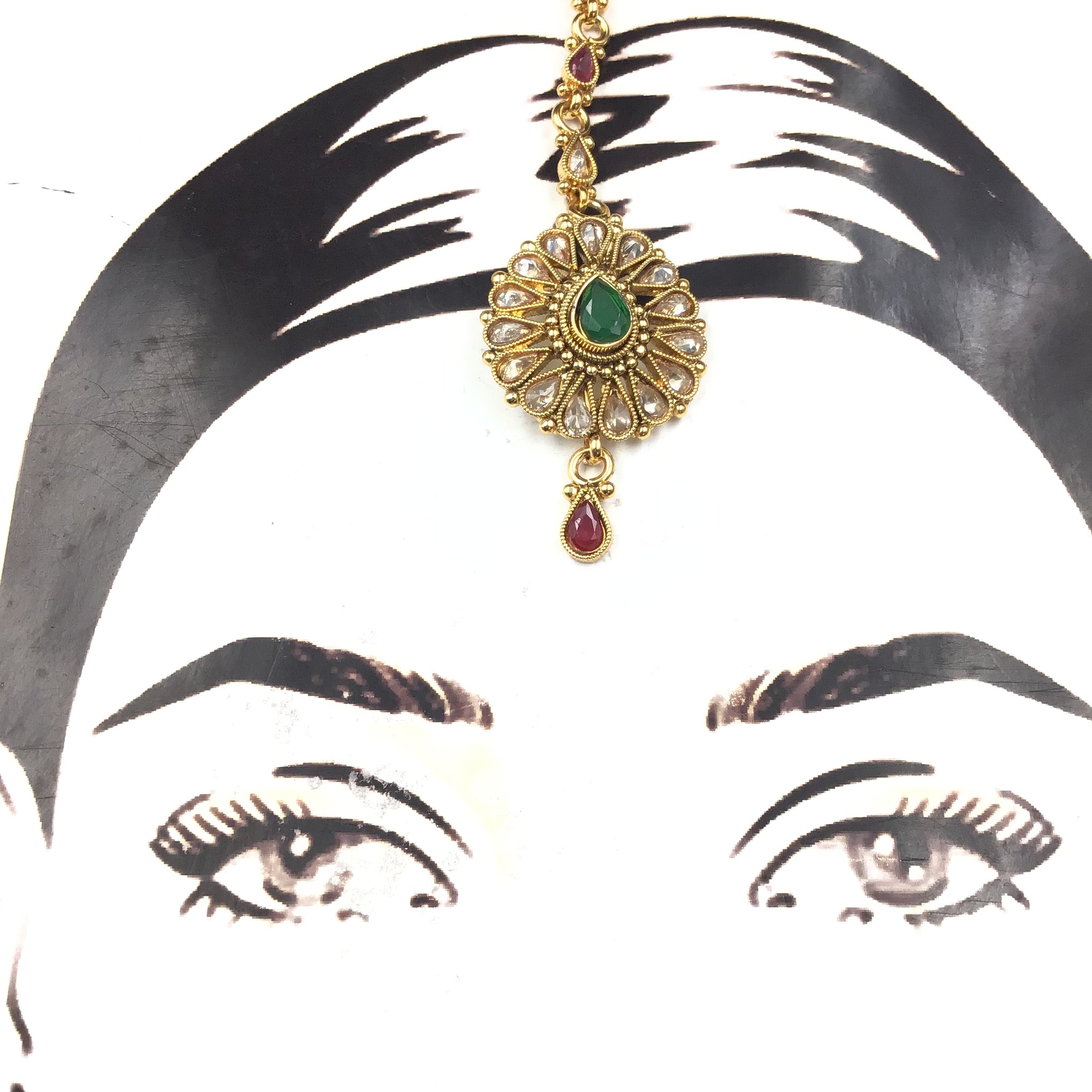 Gold Look Maang Tikka 9145-100 - Dazzles Jewellery