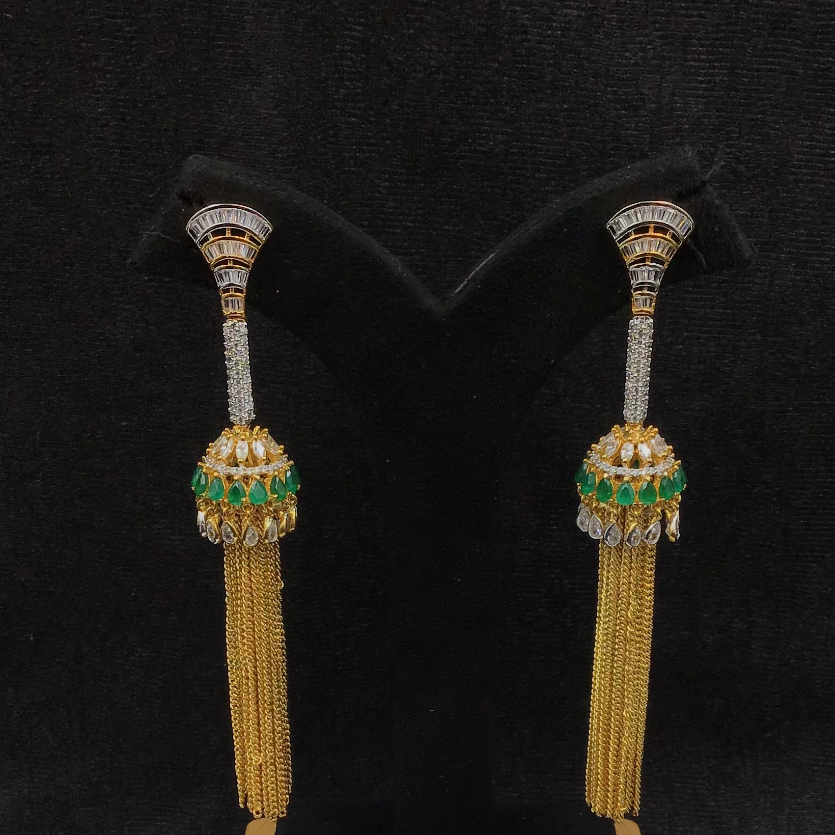 Tassles Long Jhumki Zircon/AD Earring 8865-100 - Dazzles Jewellery