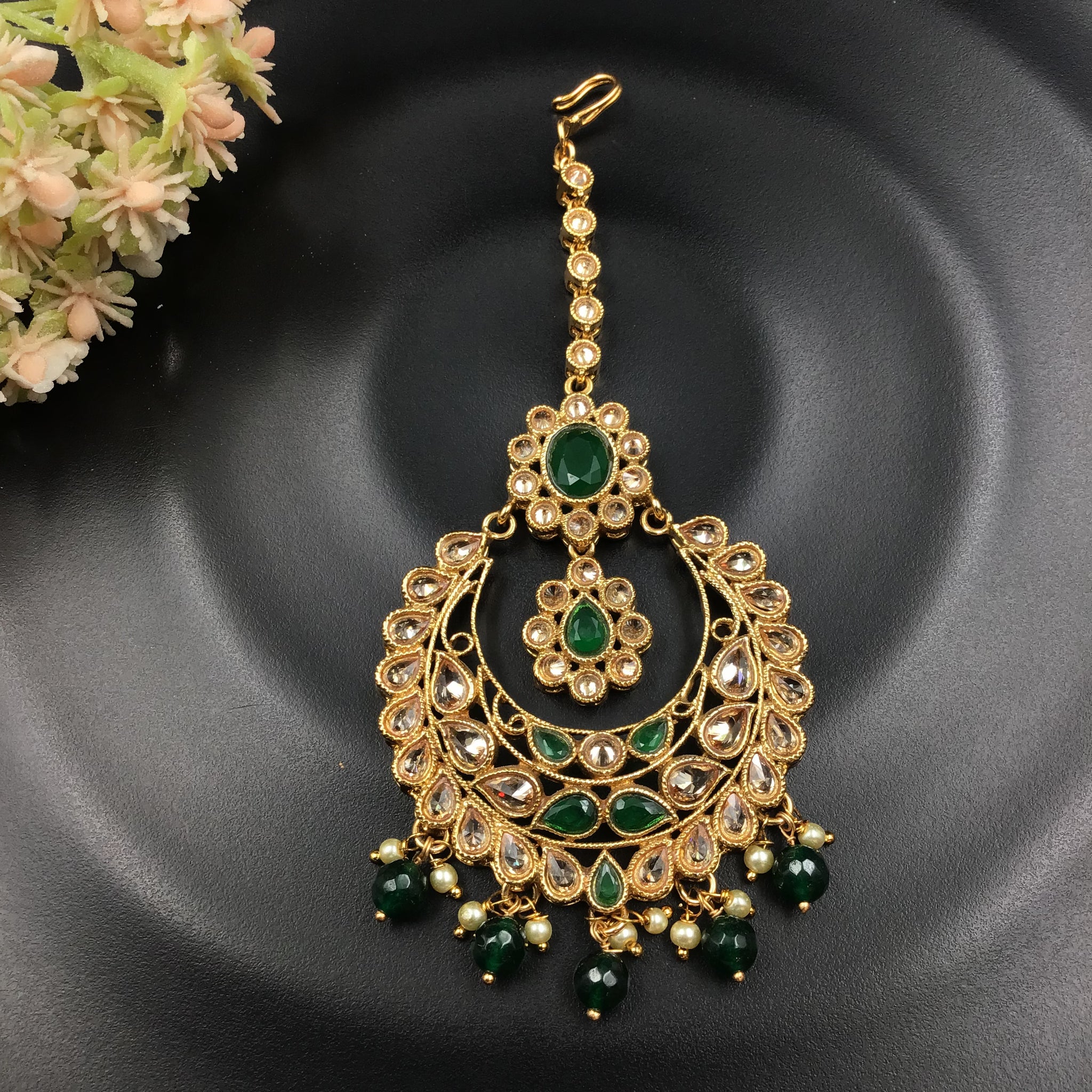 Gold Look Maang Tikka 9164-100 - Dazzles Jewellery