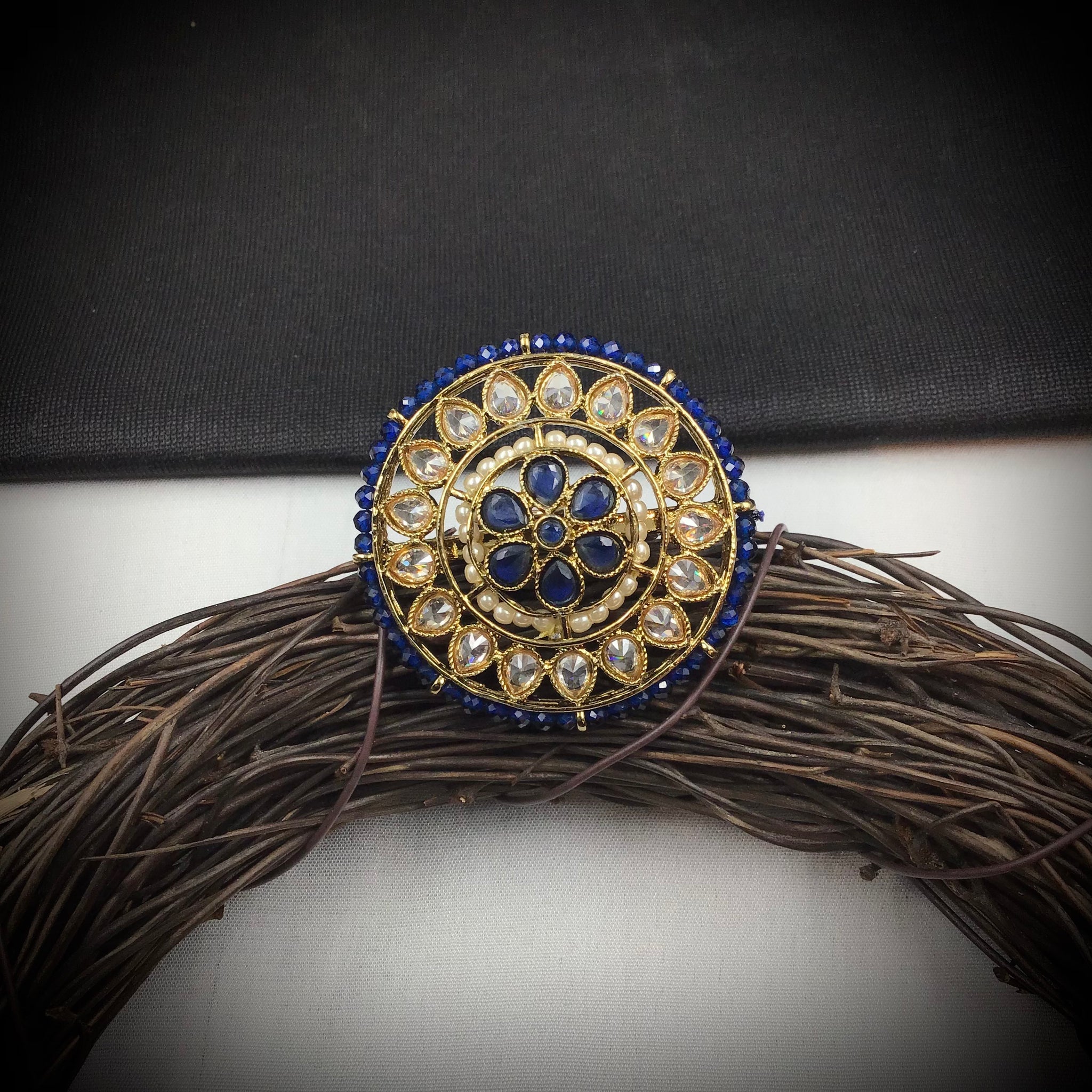 Antique Finish Cocktail Adjustable Blue Ring 10083-5485 - Dazzles Jewellery