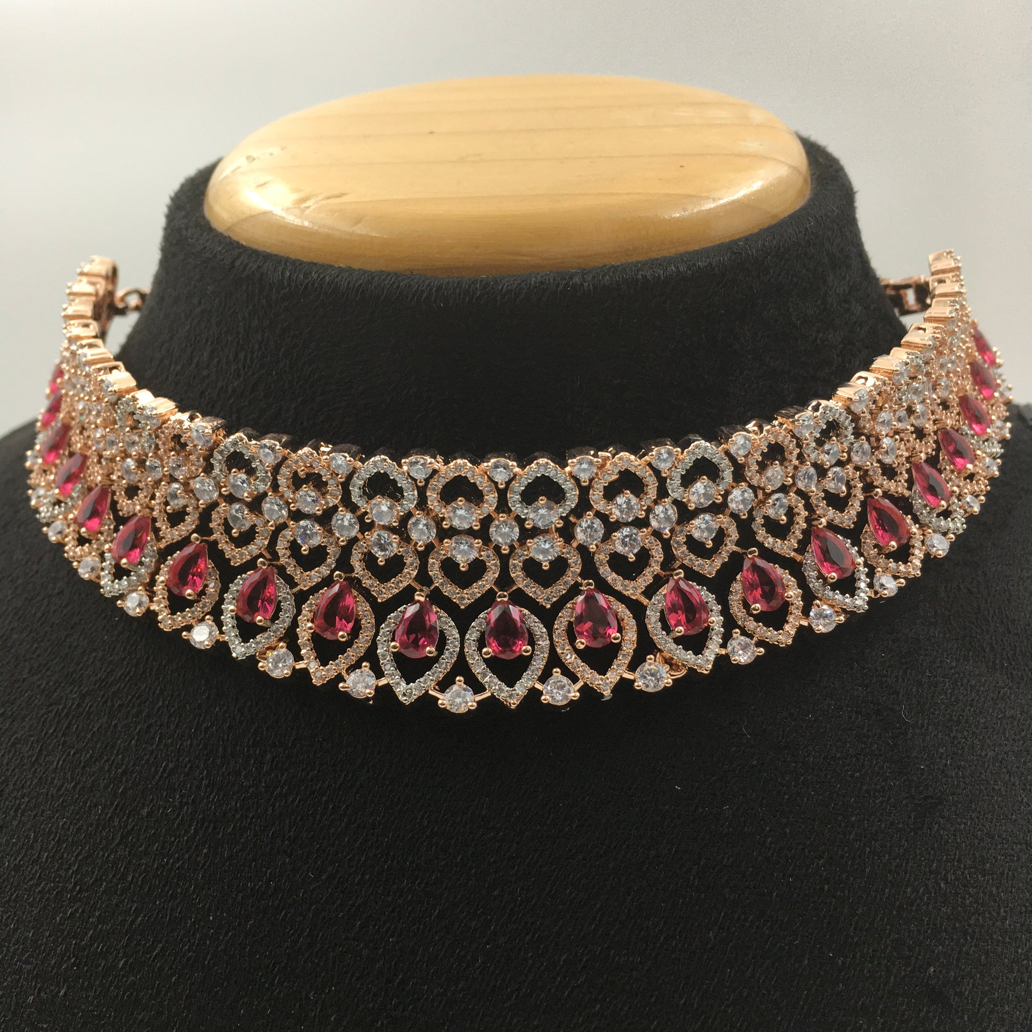 Ruby Zircon/AD Necklace Set - Dazzles Jewellery