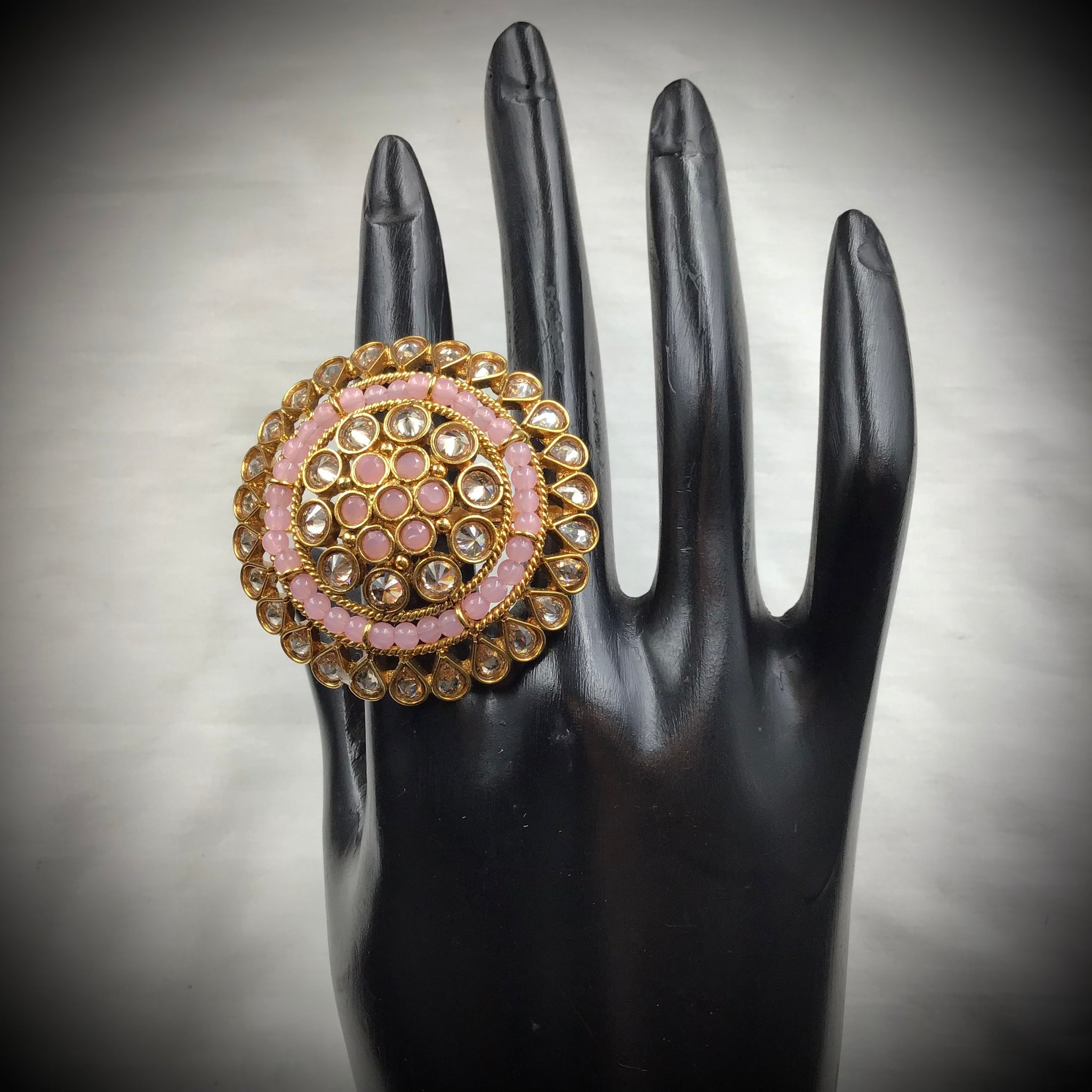 Antique Finish Cocktail Adjustable Pink Ring 12255-8614 - Dazzles Jewellery