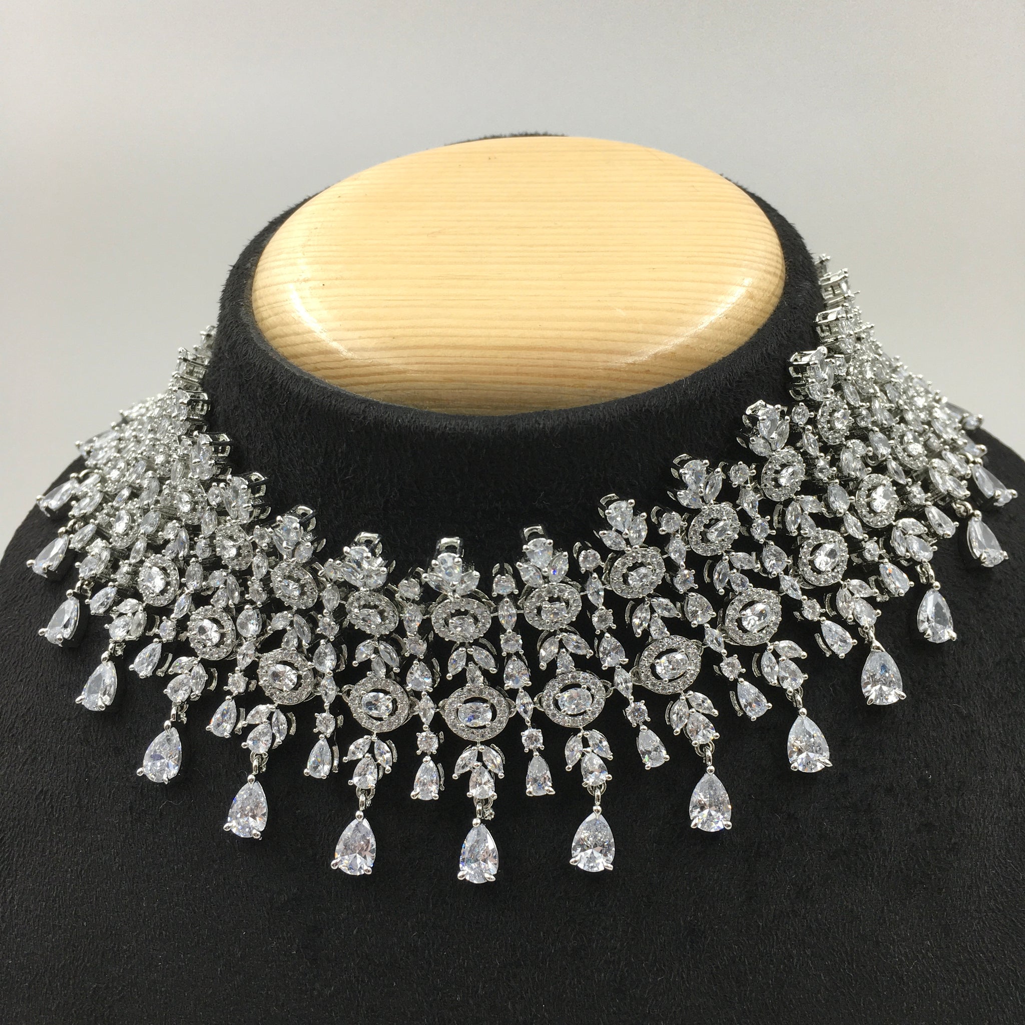 Silver Polish Zircon/AD Necklace Set 6763-69 - Dazzles Jewellery